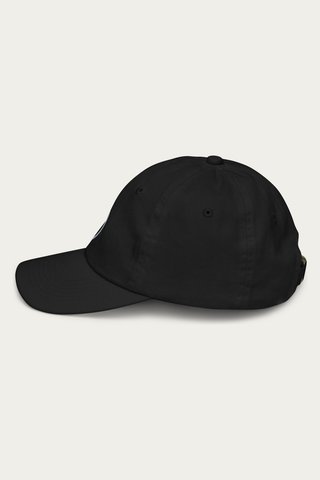 Kids Cap, Black by Andre Blunt, left side, on a Cloud White ground