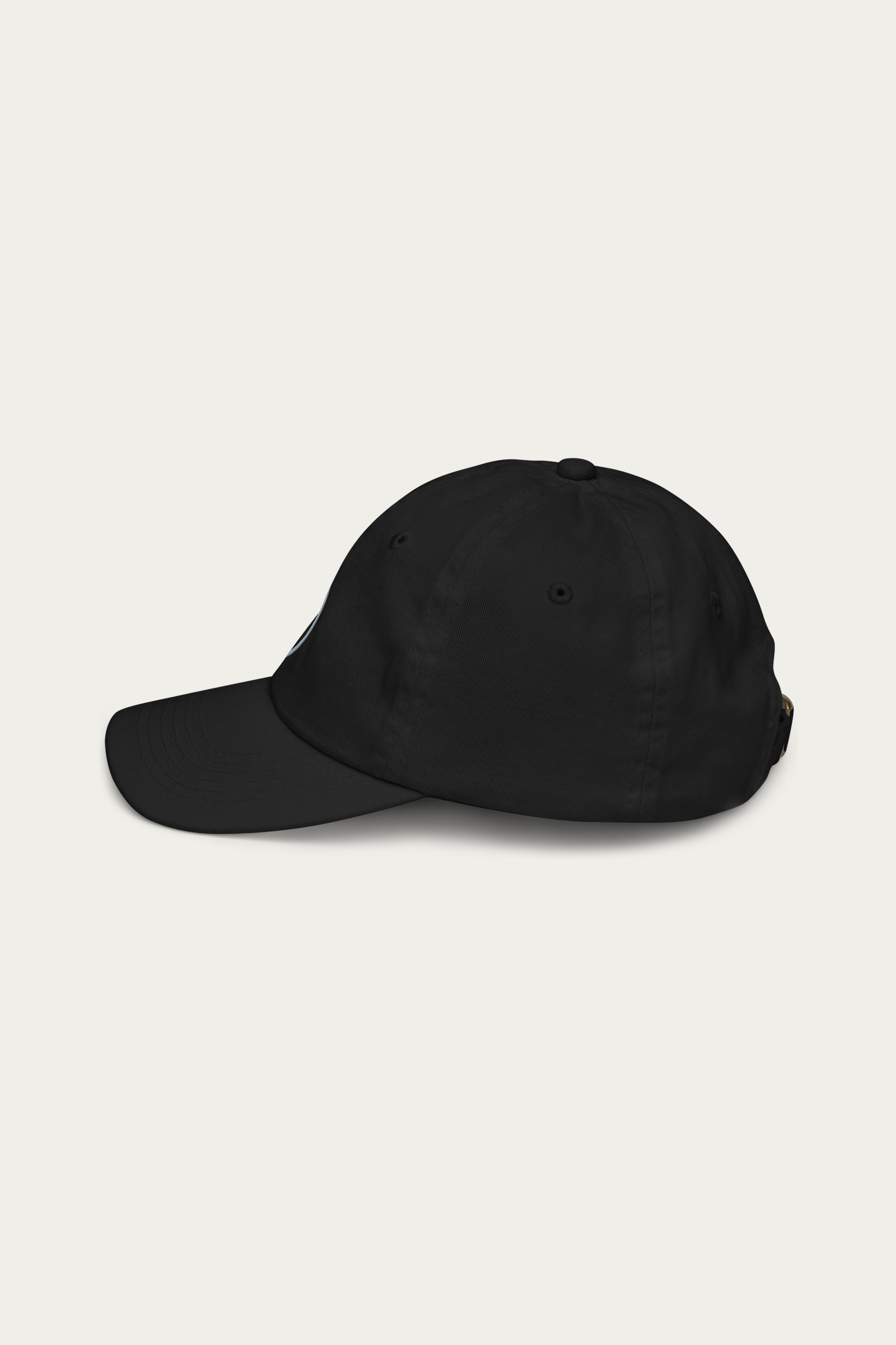 Kids Cap, Black by Andre Blunt, left side, on a Cloud White ground