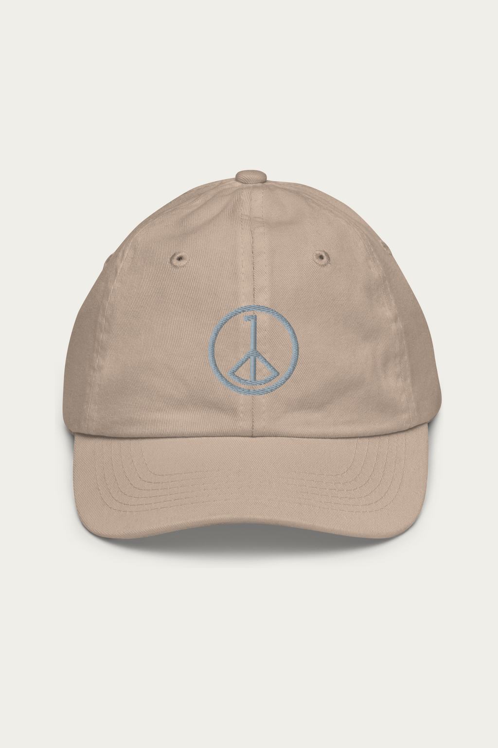 Kids Cap, Khaki by Andre Blunt, front, on a Cloud White ground
