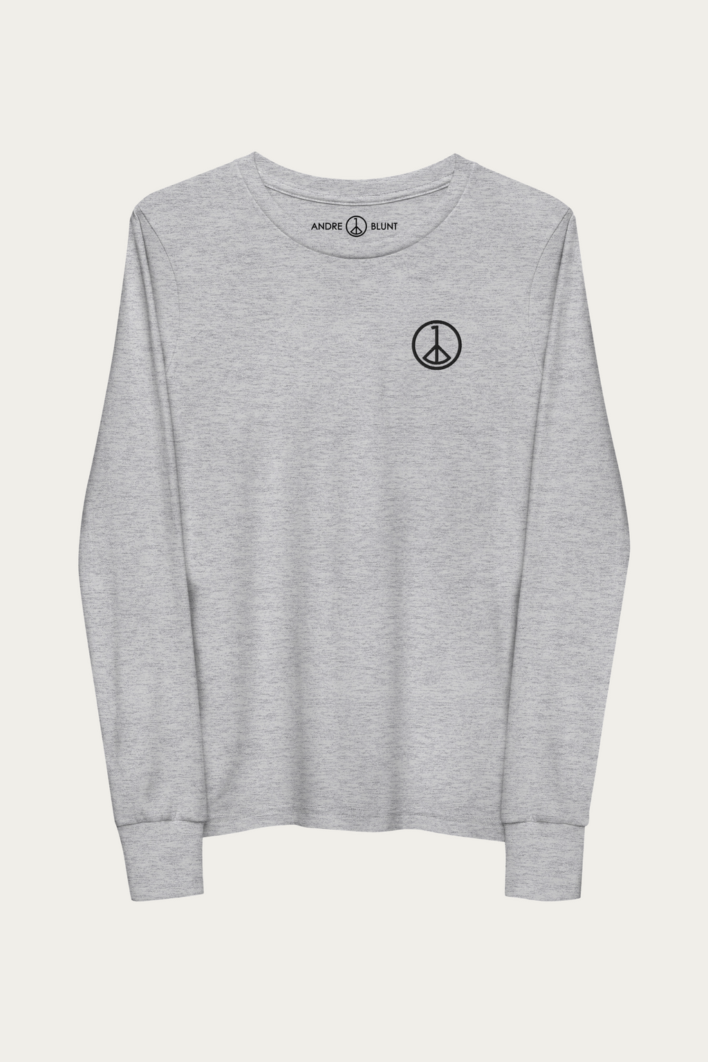 Kids Long-Sleeve, Grey by Andre Blunt, front, on a Cloud White ground