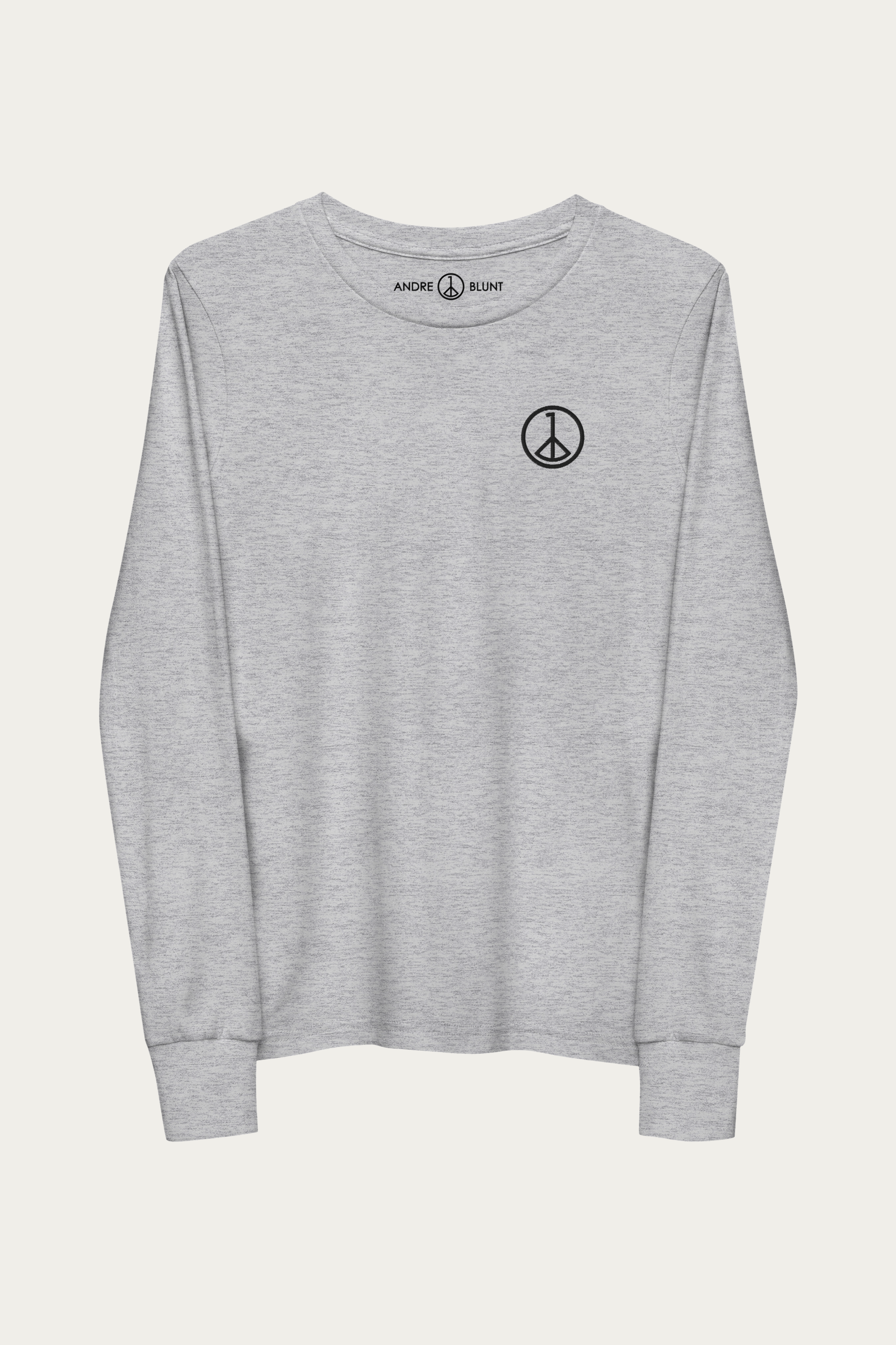 Kids Long-Sleeve, Grey by Andre Blunt, front, on a Cloud White ground