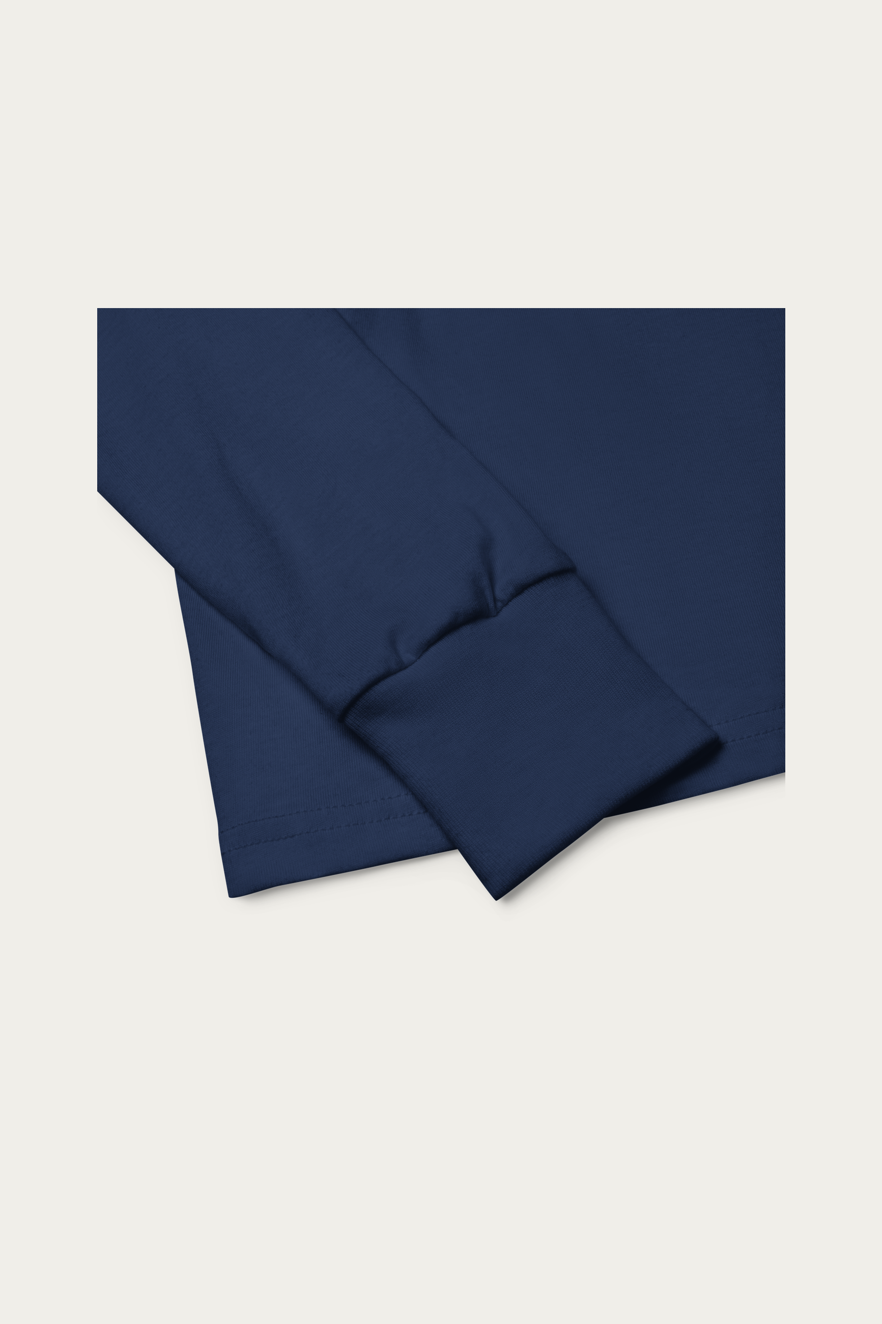 Kids Long-Sleeve, Navy by Andre Blunt, product details, on a Cloud White ground