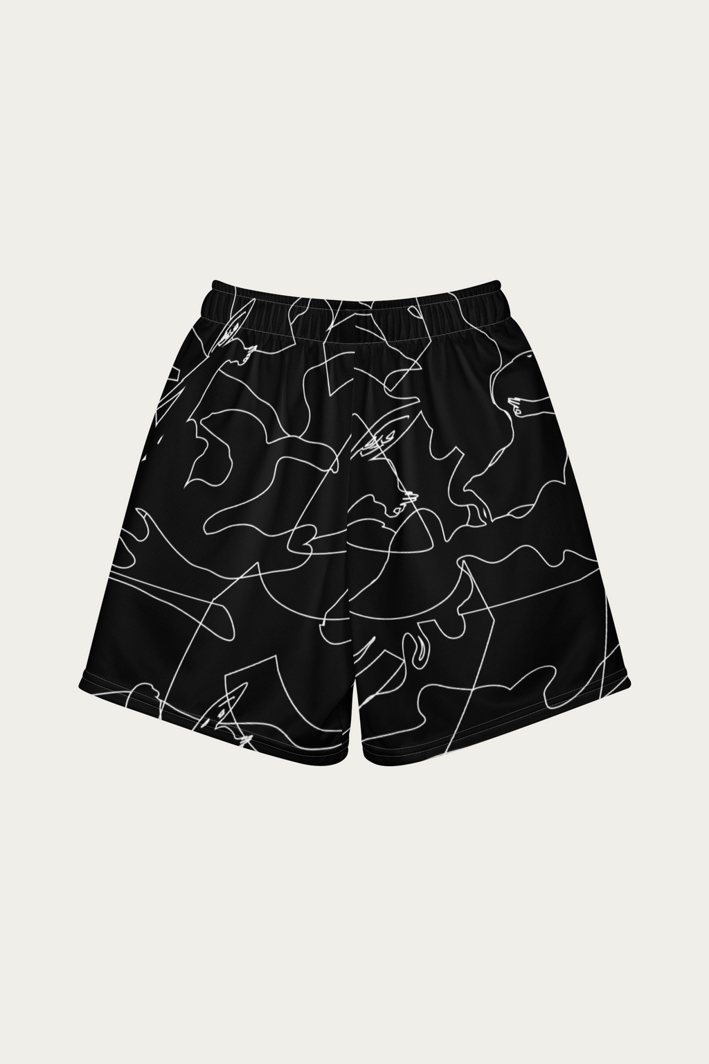 Kids Mesh Shorts, White by Andre Blunt, back, on a Cloud White ground