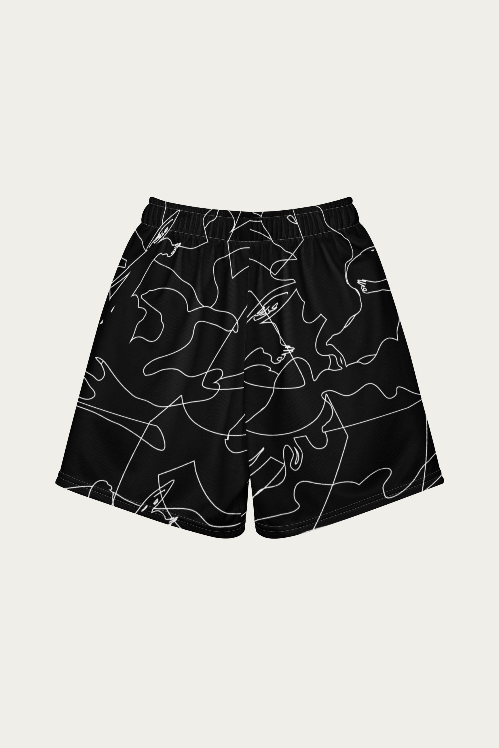 Kids Mesh Shorts, White by Andre Blunt, back, on a Cloud White ground