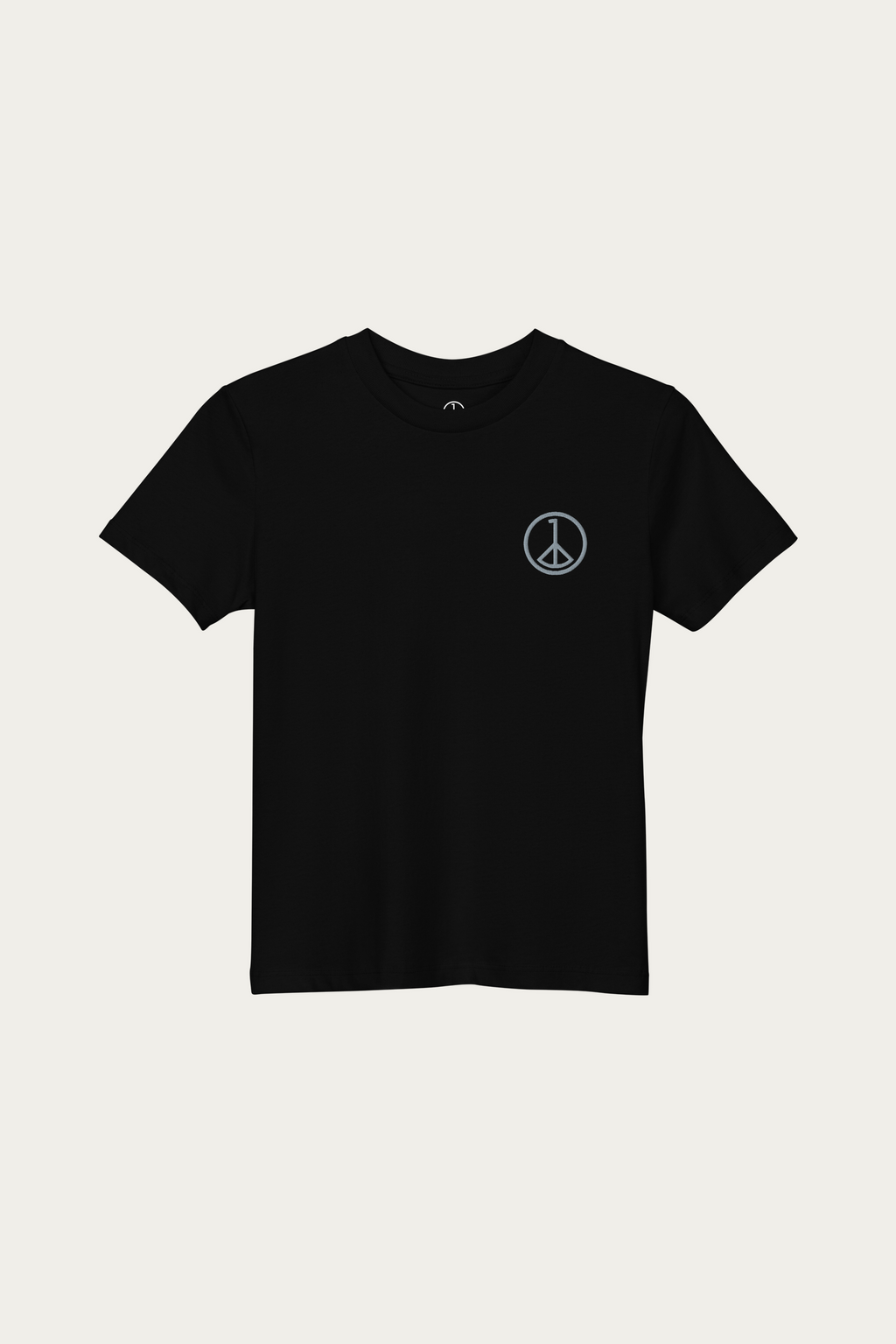 Kids Tee in Black by Andre Blunt, shown on a Cloud White ground