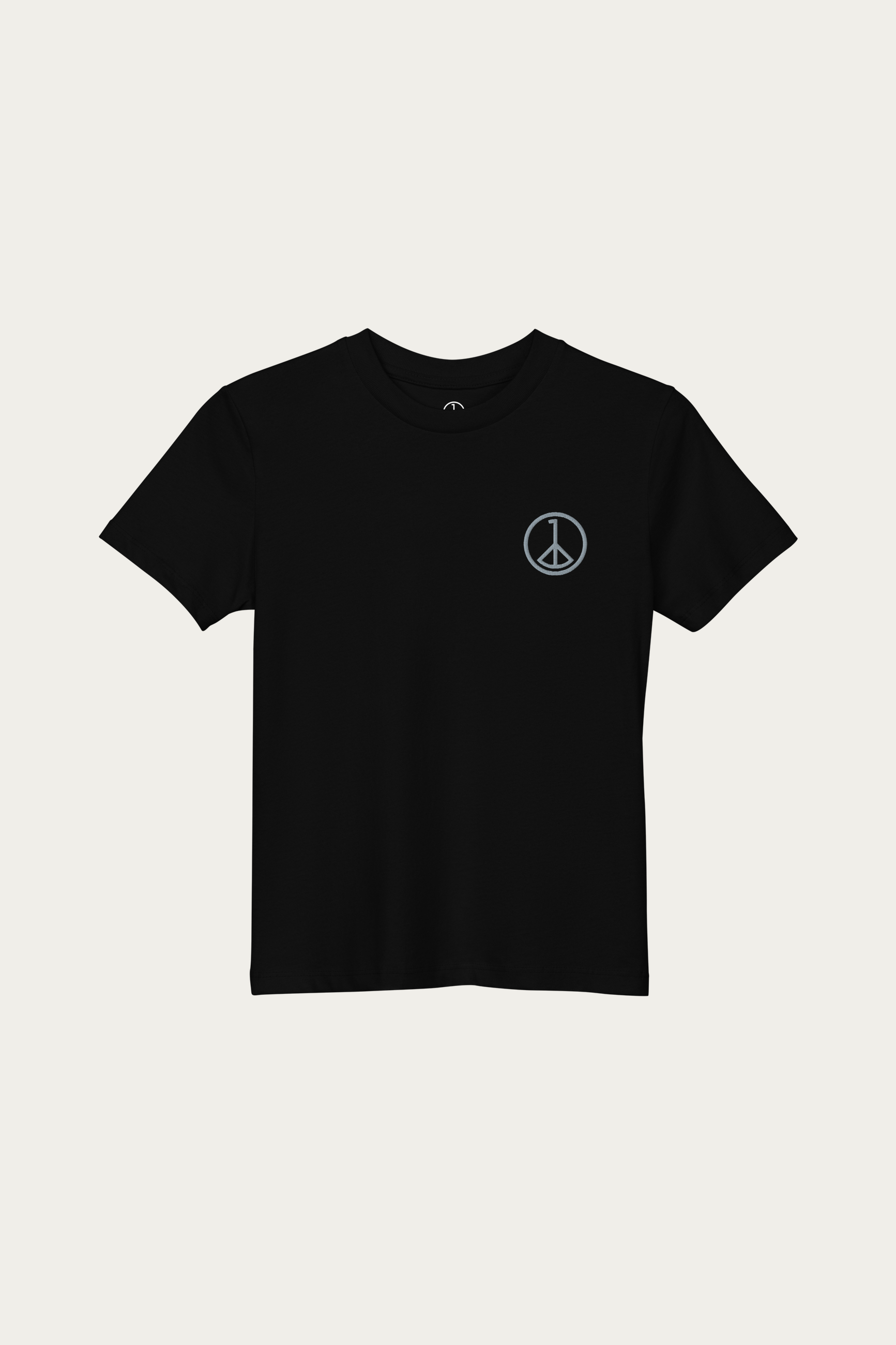 Kids Tee in Black by Andre Blunt, shown on a Cloud White ground