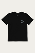 Kids Tee in Black by Andre Blunt, shown on a Cloud White ground