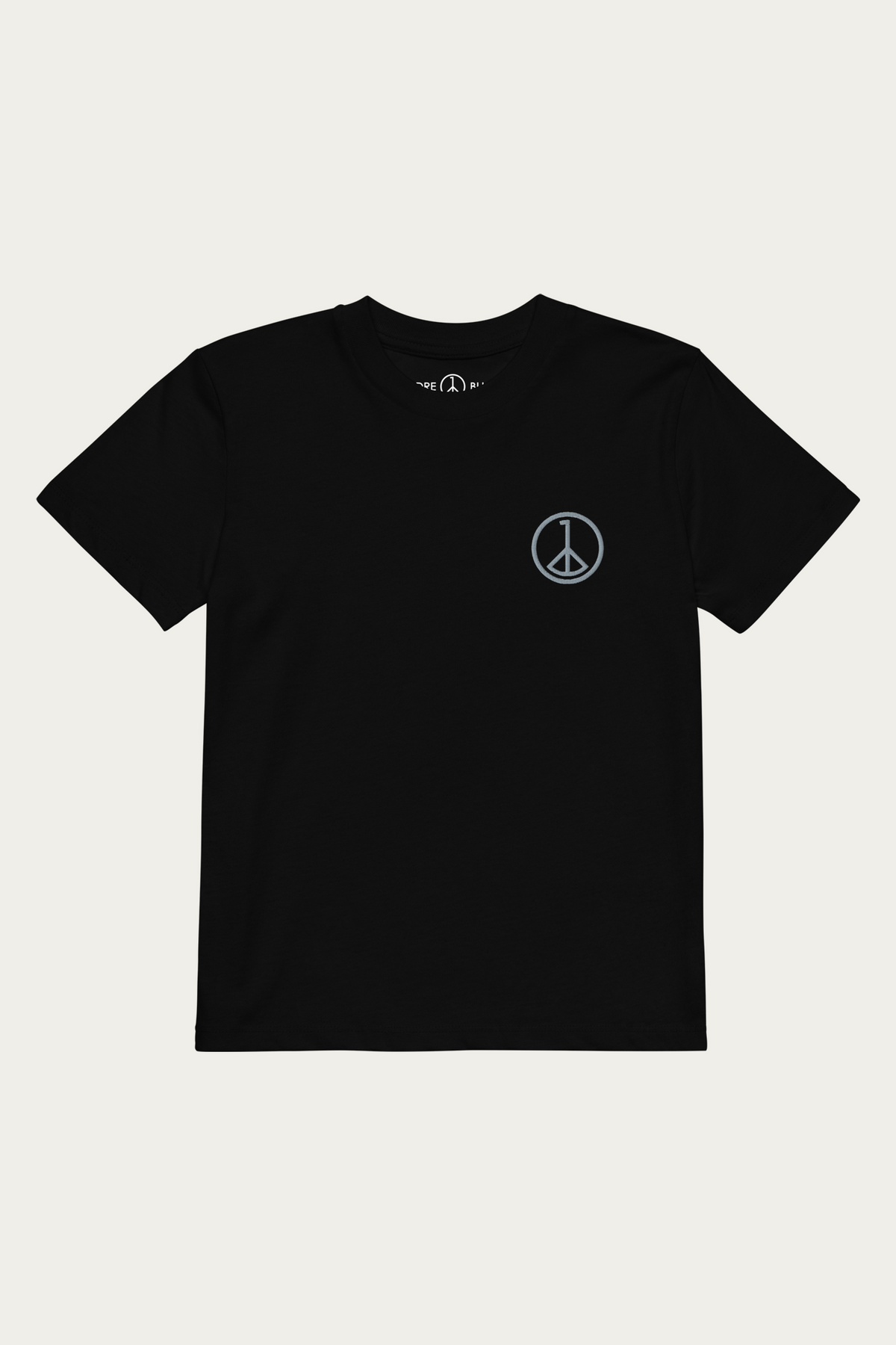 Kids Tee in Black by Andre Blunt, shown on a Cloud White ground