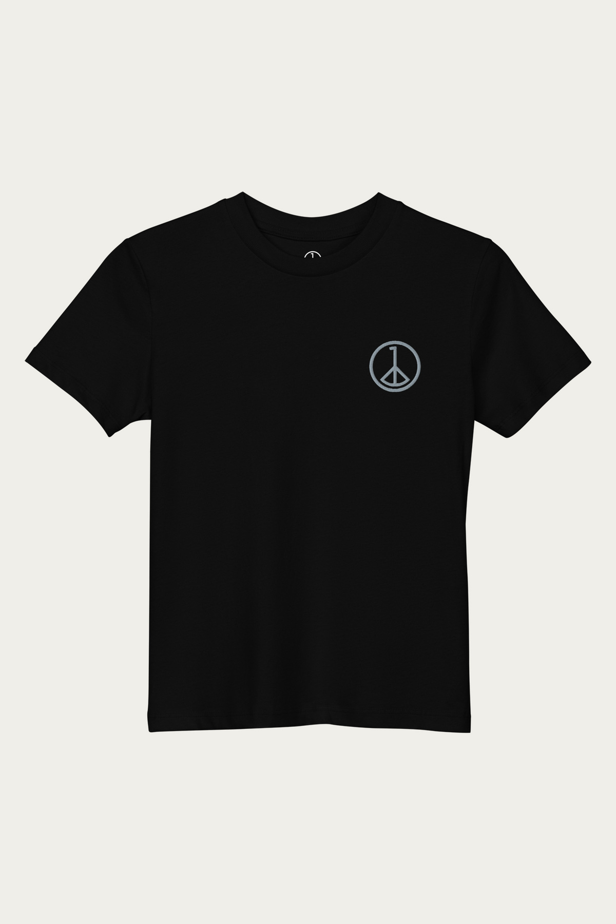 Kids Tee in Black by Andre Blunt, shown on a Cloud White ground