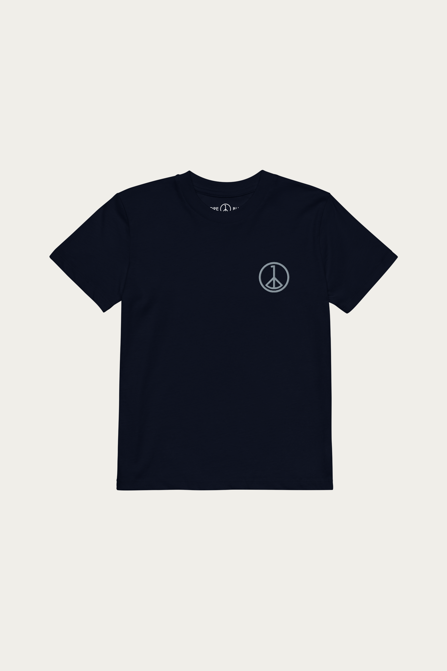 Kids Tee, Navy by Andre Blunt, shown on a Cloud White ground