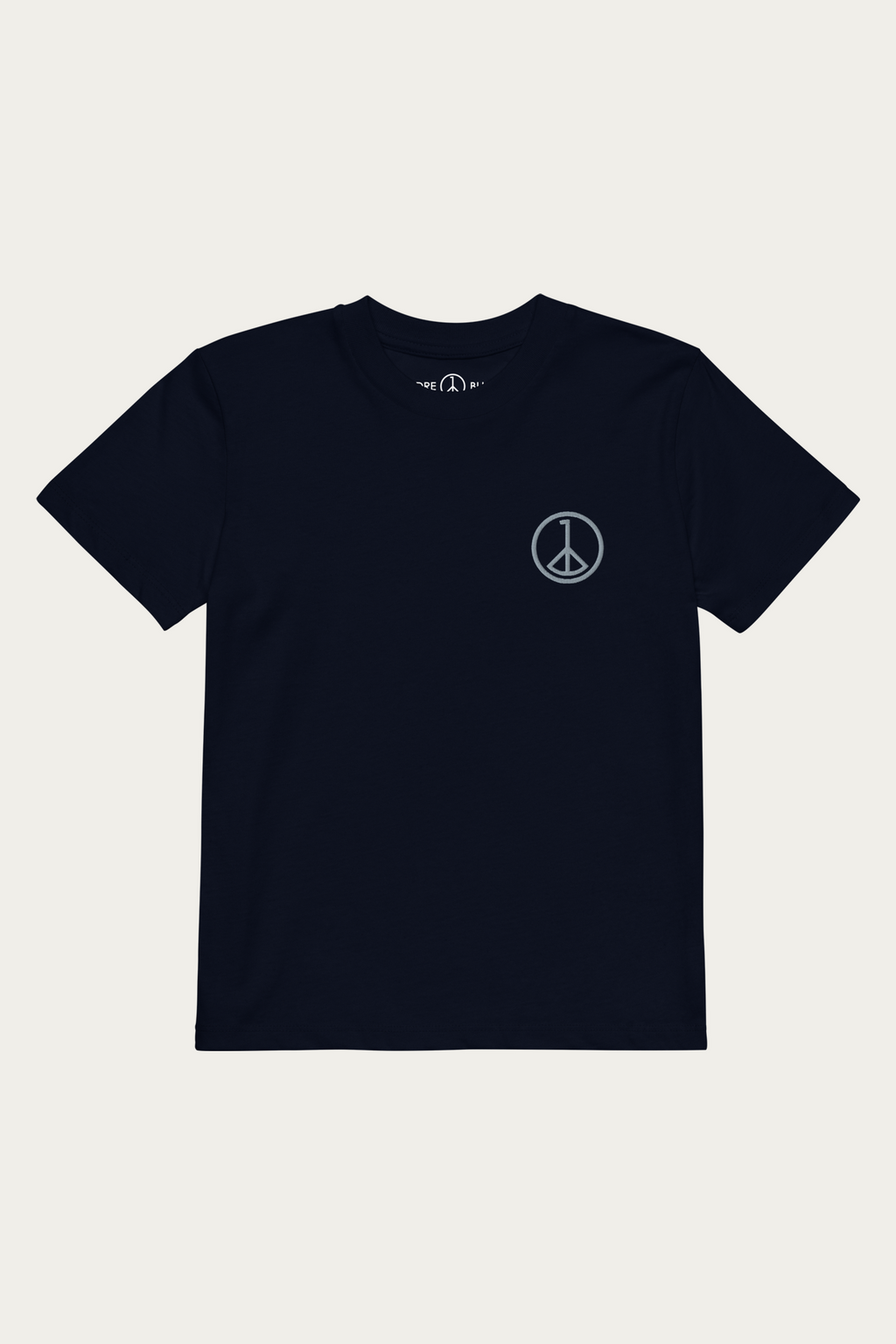 Kids Tee, Navy by Andre Blunt, shown on a Cloud White ground