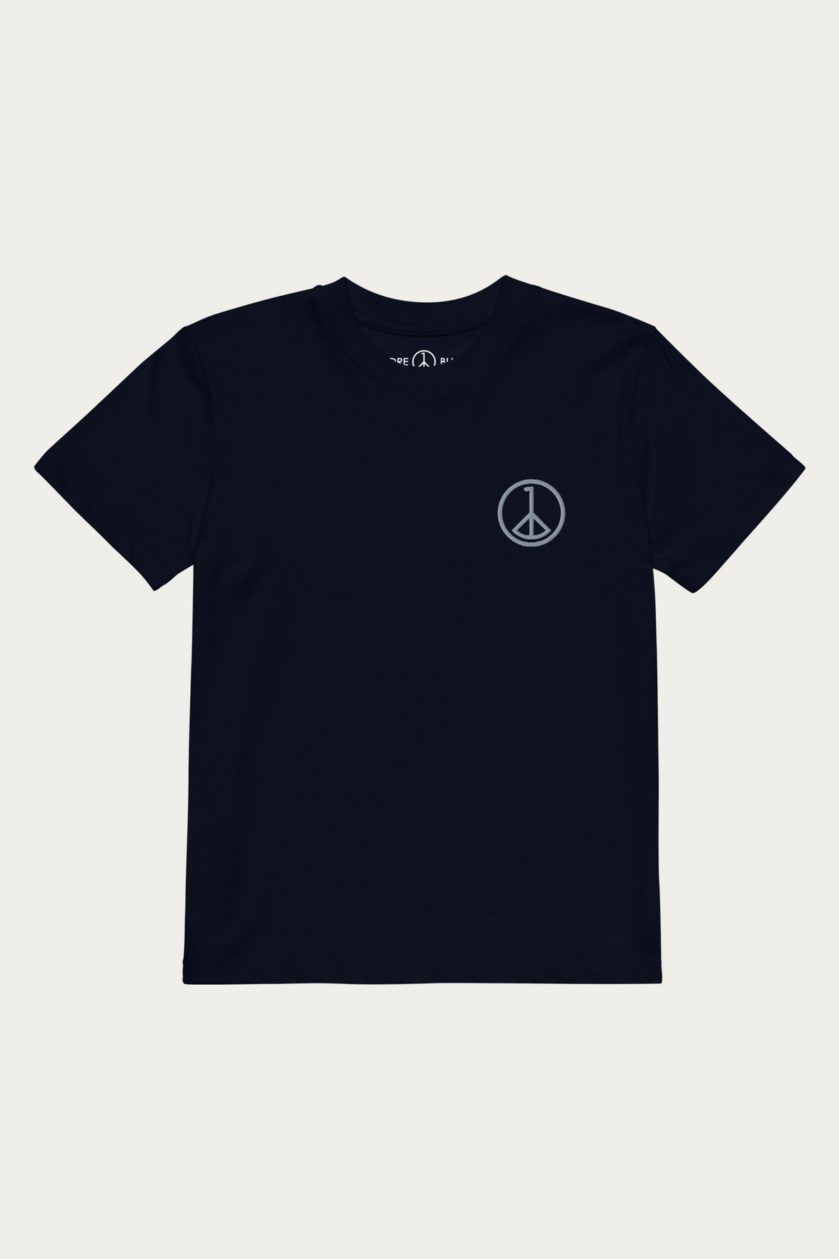 Kids Tee, Navy by Andre Blunt, shown on a Cloud White ground