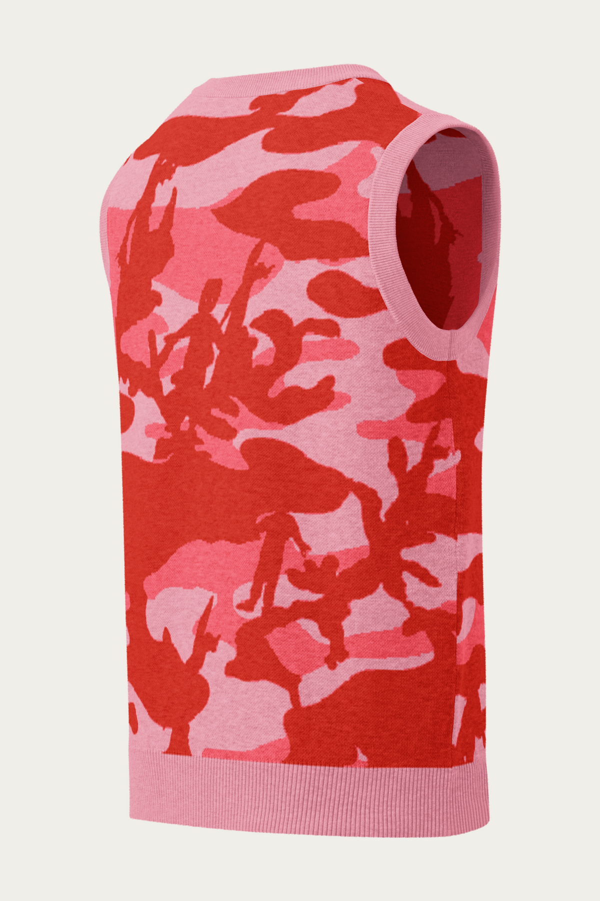Knitted V-Neck Vest, Pink Camo, back