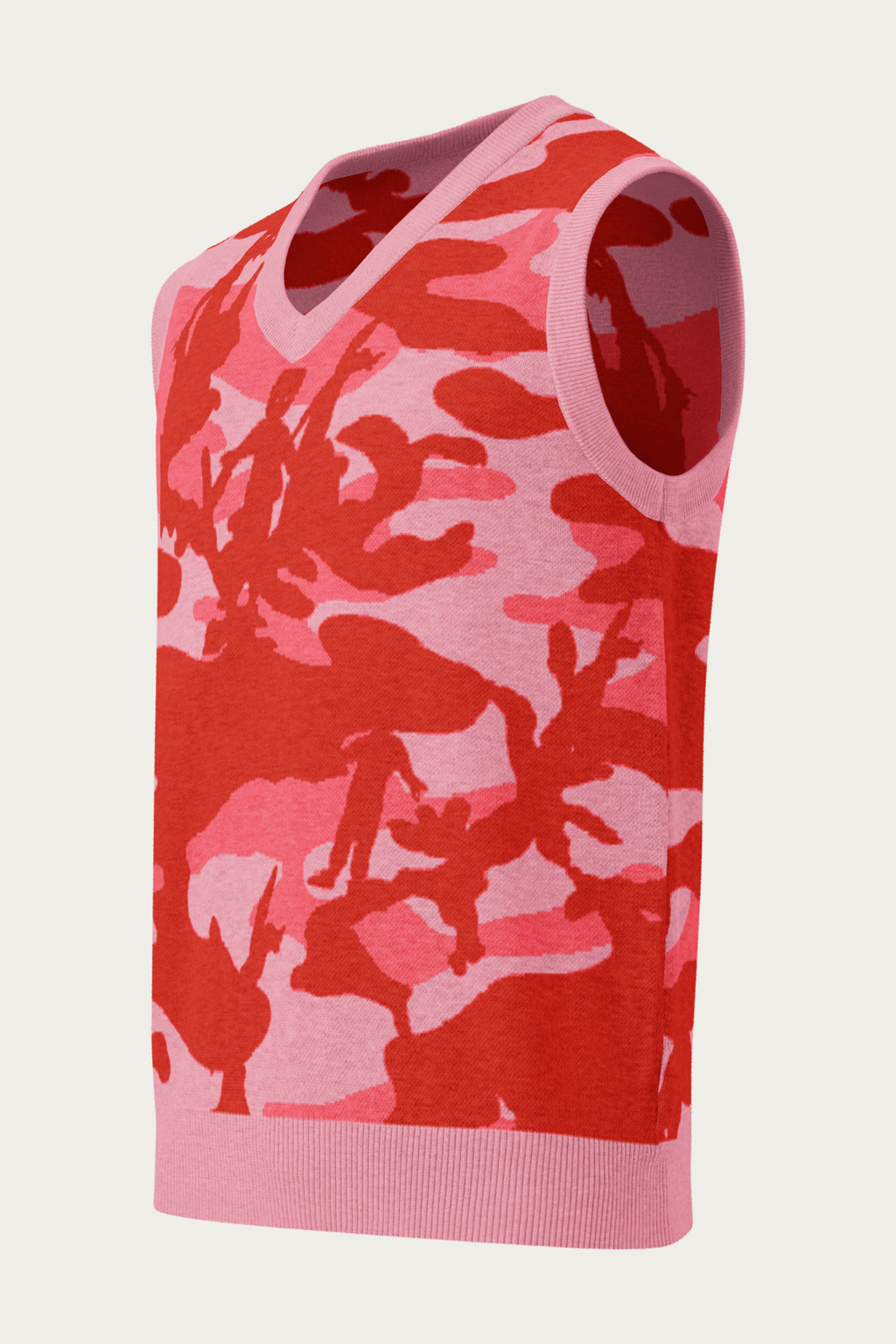 Knitted V-Neck Vest, Pink Camo, front