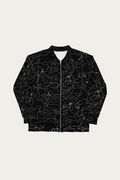 Line Art Bomber Jacket, Black by Andre Blunt, shown on a Cloud White ground