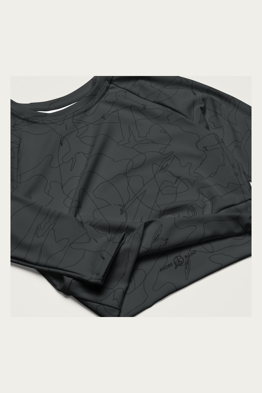 Line Art Cropped Long-Sleeve, Black by Andre Blunt, detail, on a Cloud White ground