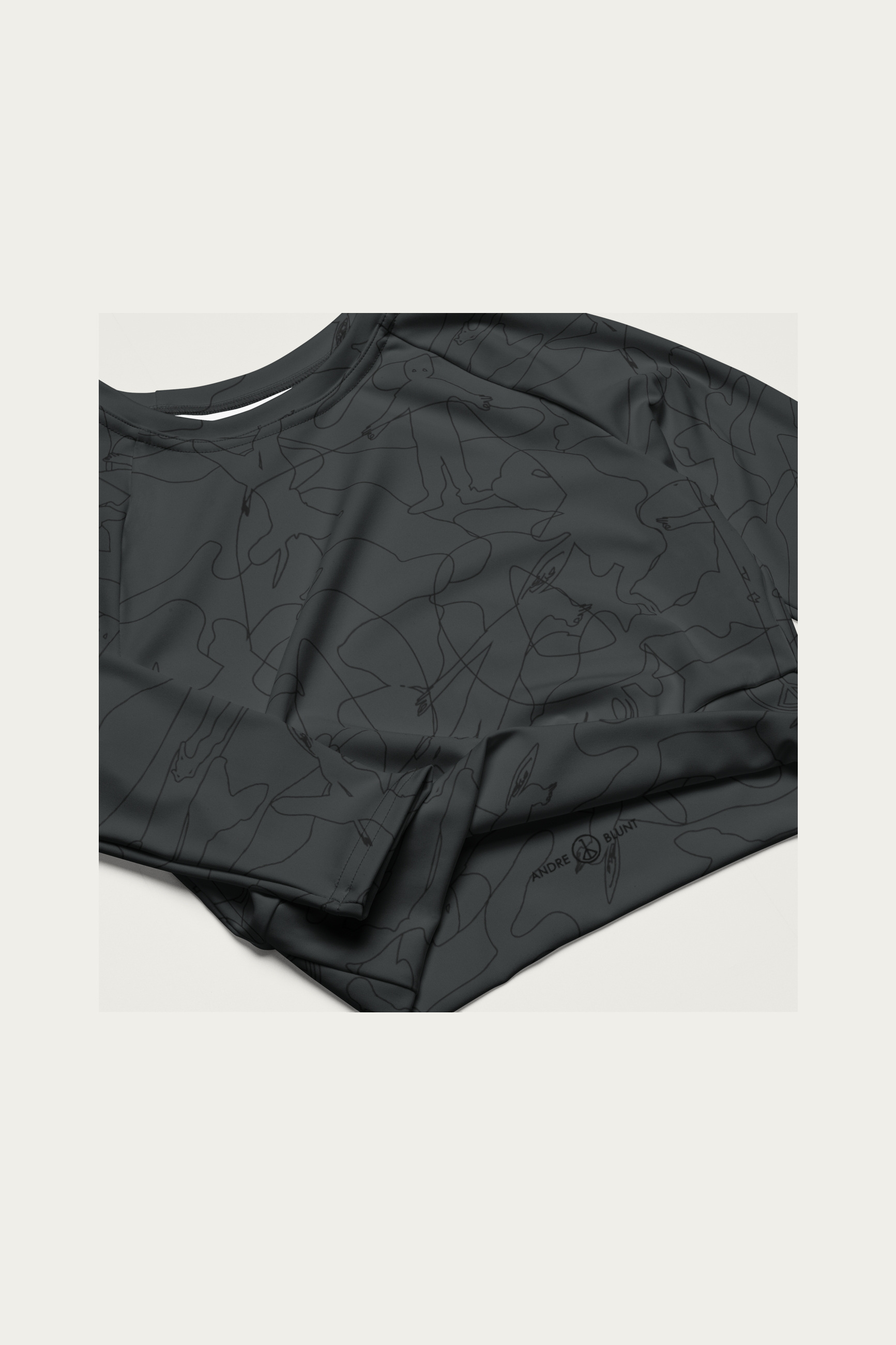 Line Art Cropped Long-Sleeve, Black by Andre Blunt, detail, on a Cloud White ground
