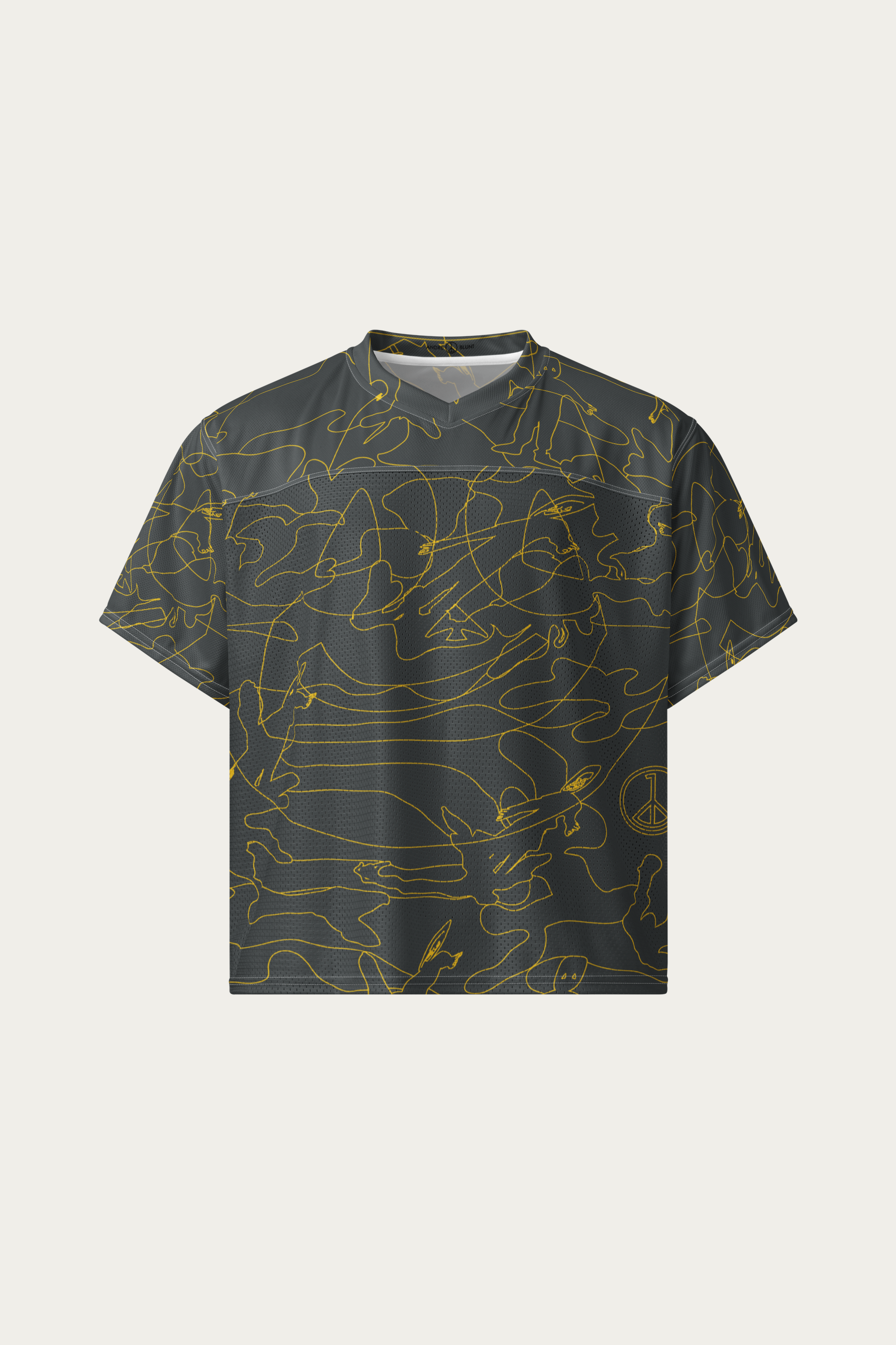 Line Art Football Jersey, Olive by Andre Blunt, shown on a Cloud White ground