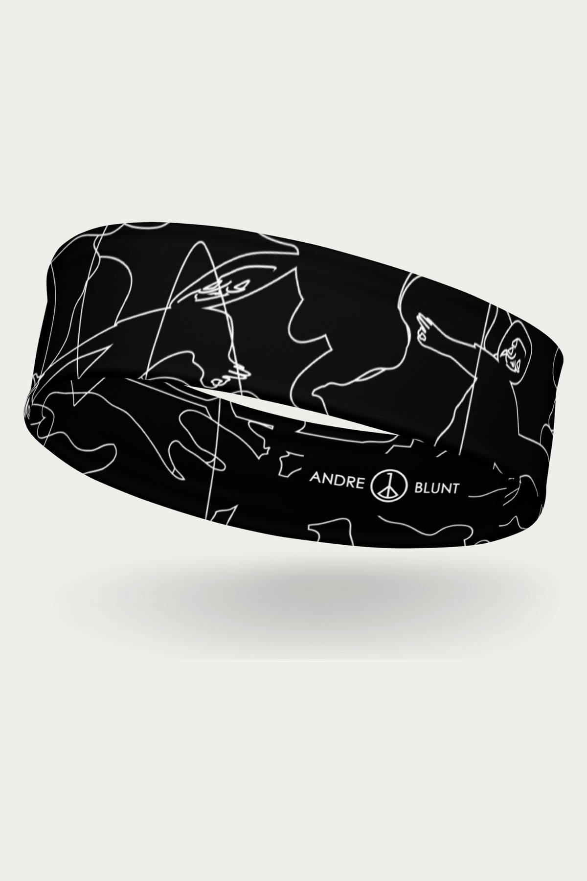 Andre Blunt line-art headband, left front, on a Cloud White ground