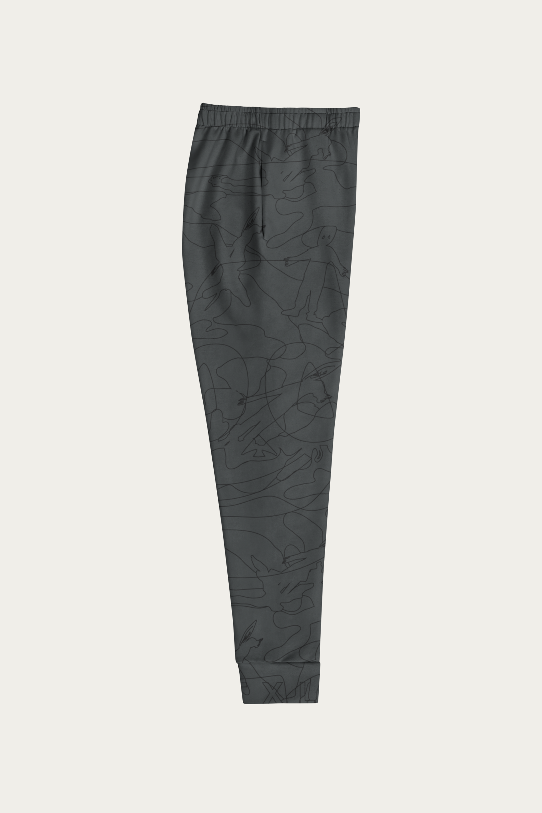 Line Art Joggers, Charcoal by Andre Blunt, from the right, on a Cloud White ground