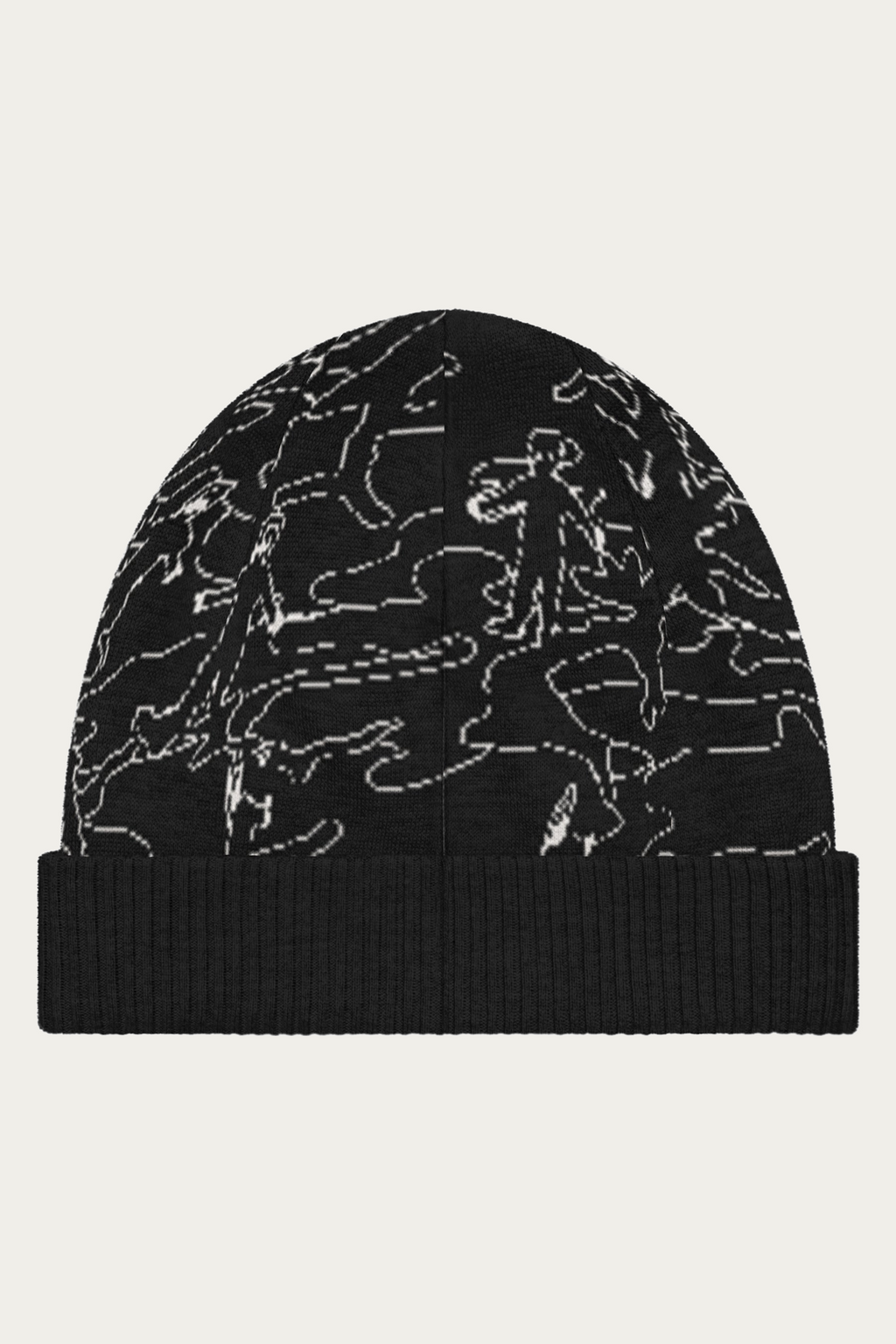 Line Art Knitted Beanie, Black and Bone, back