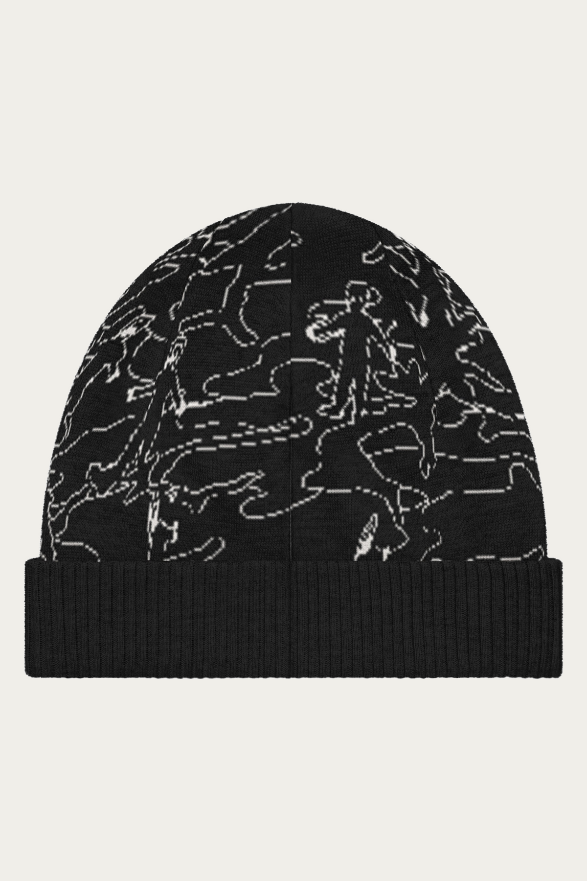 Line Art Knitted Beanie, Black and Bone, back