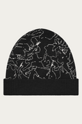 Line Art Knitted Beanie, Black and Bone, front
