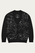 Line Art Knitted Cardigan, Black and Bone, front