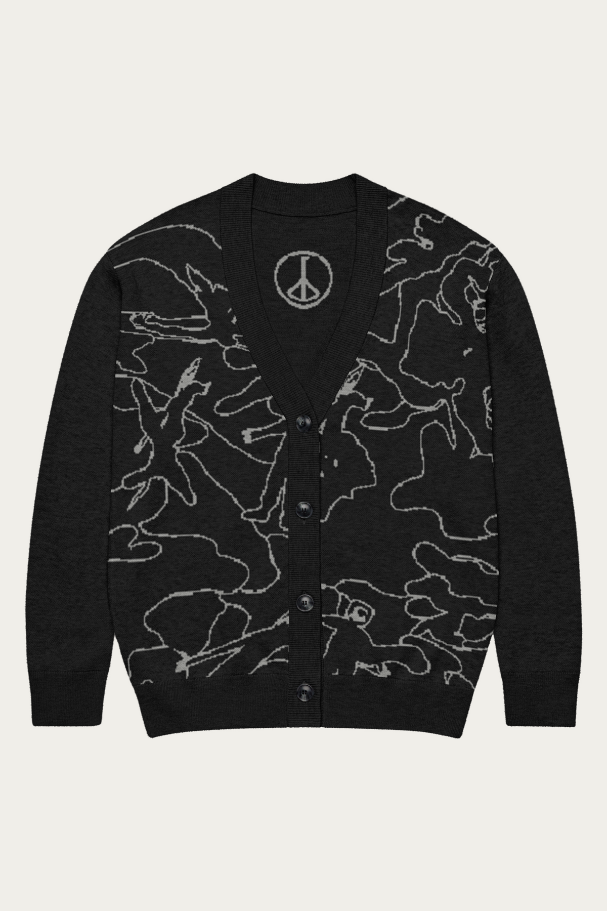 Line Art Knitted Cardigan, Black and Bone, front