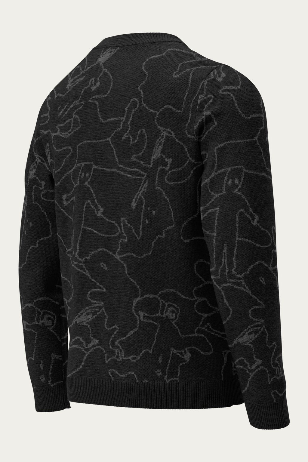 Line Art Knitted Sweater, Black Charcoal, back