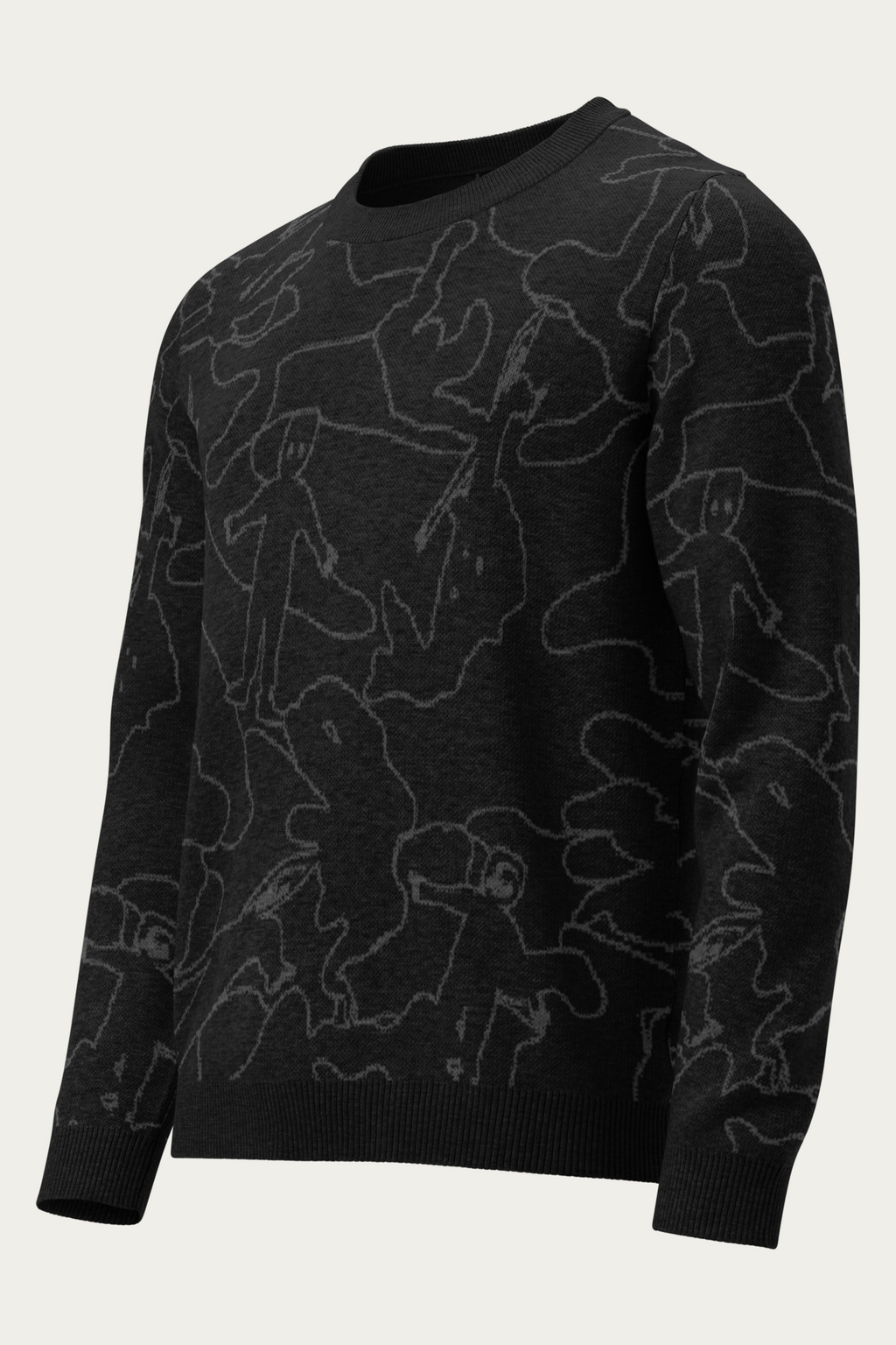 Line Art Knitted Sweater, Black Charcoal, front