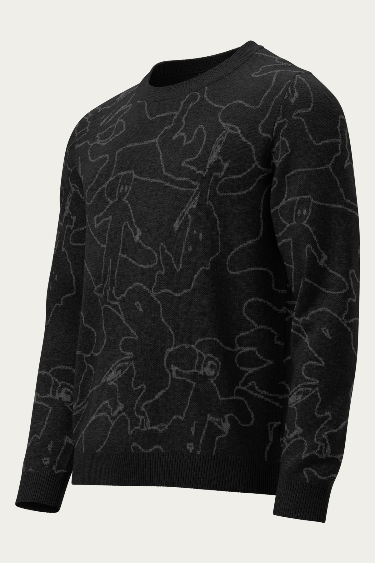 Line Art Knitted Sweater, Black Charcoal, front