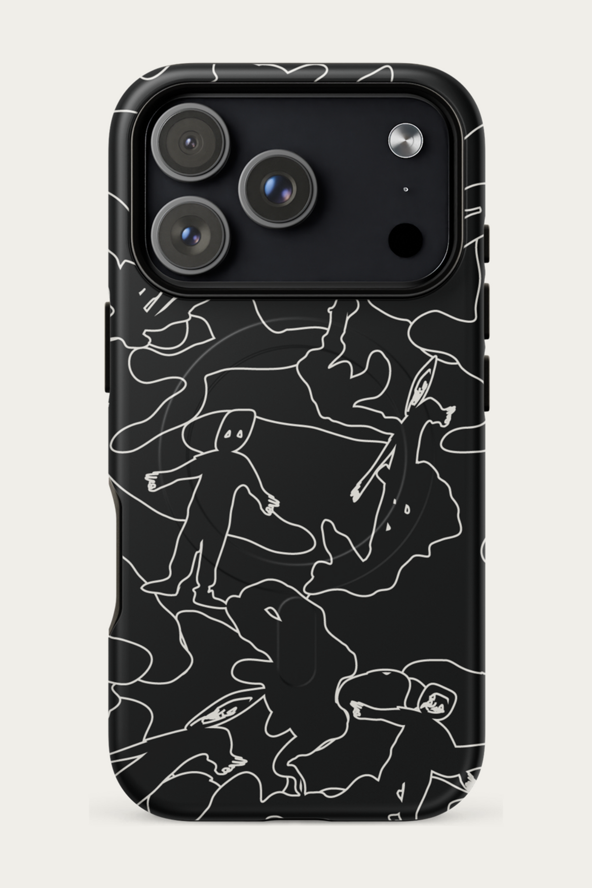 Line Art Phone Case, iPhone 18 Pro, Black and Bone, front