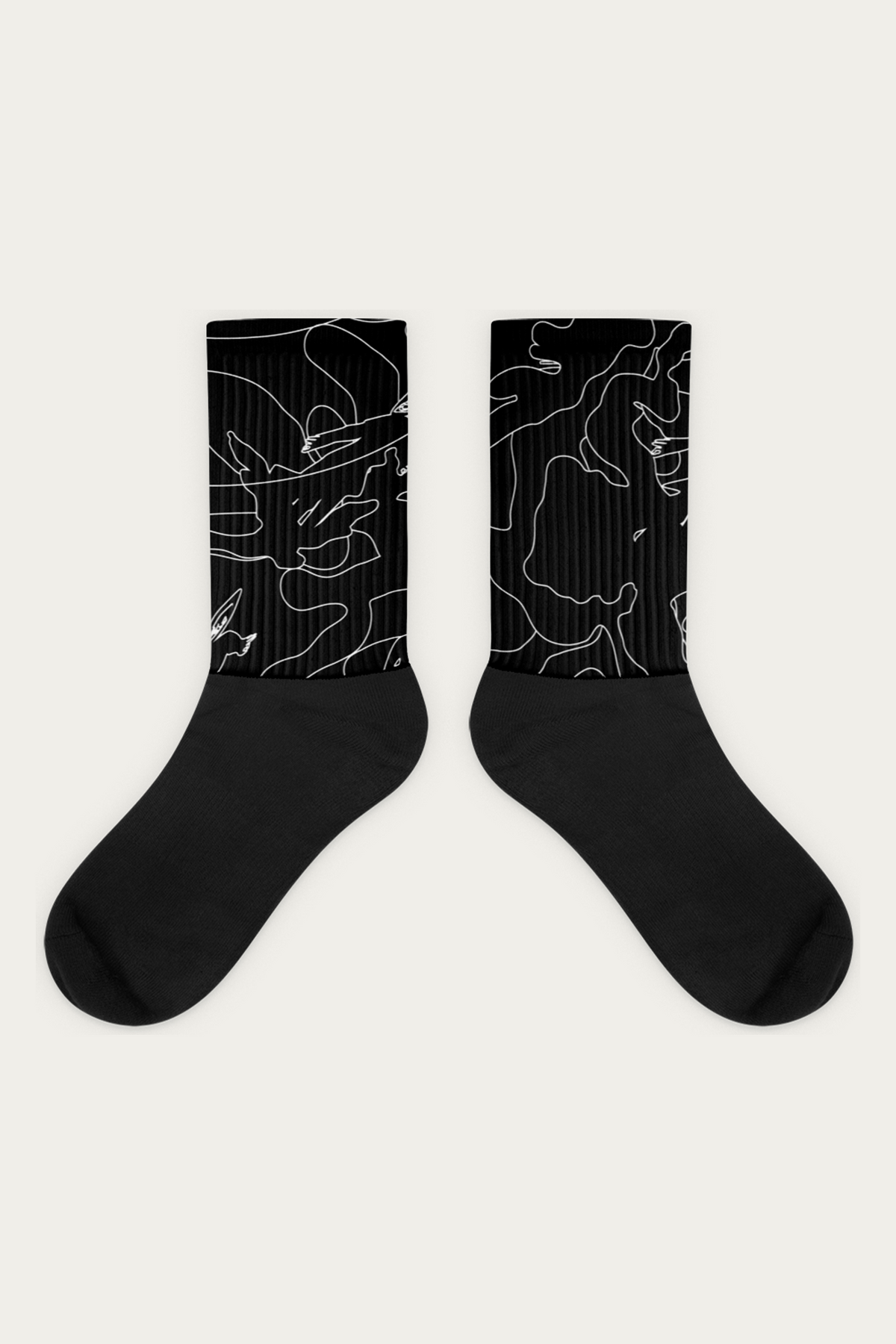 Line Art Socks, Black and Bone, detail