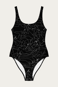 Andre Blunt Line Art swimsuit in black, white line art print, front