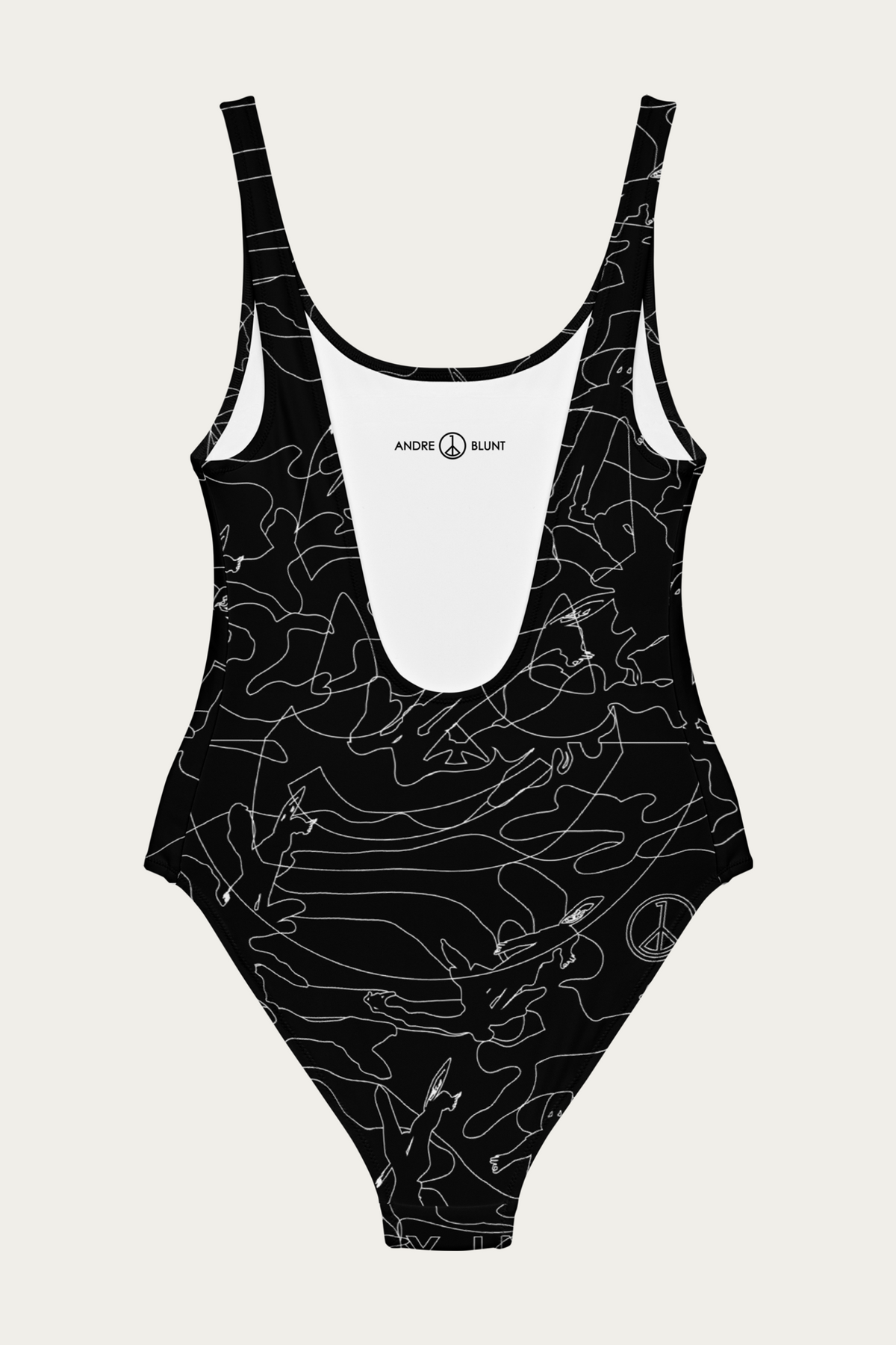 Andre Blunt Line Art swimsuit in black, back with scoop neckline