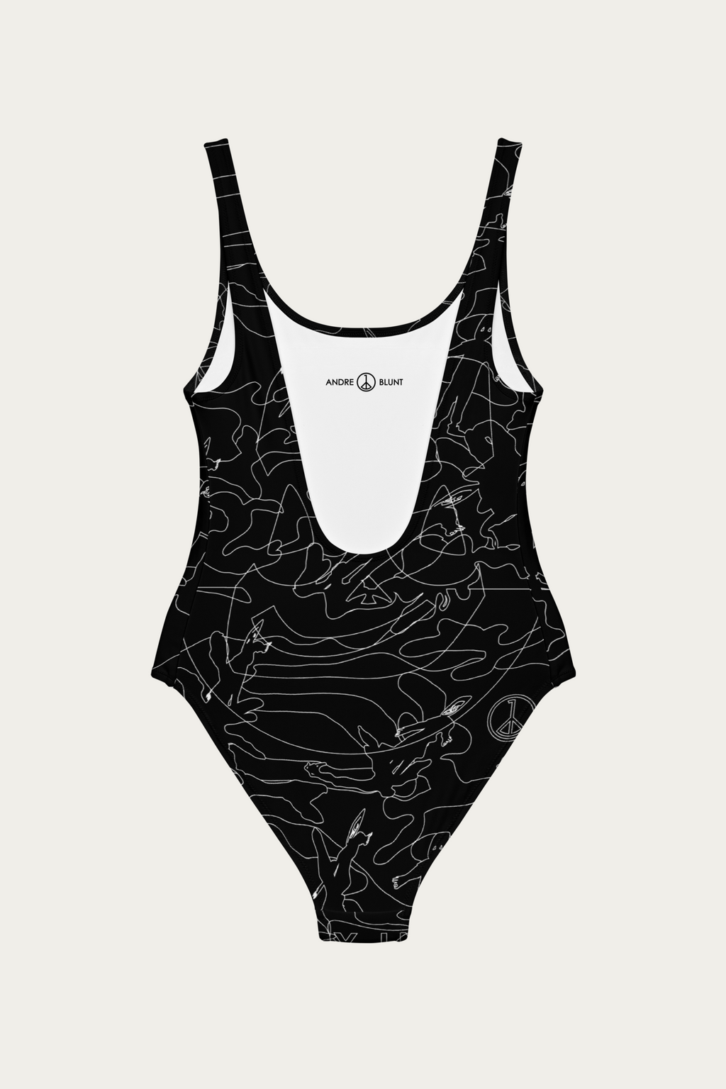 Andre Blunt Line Art swimsuit in black, back with scoop neckline