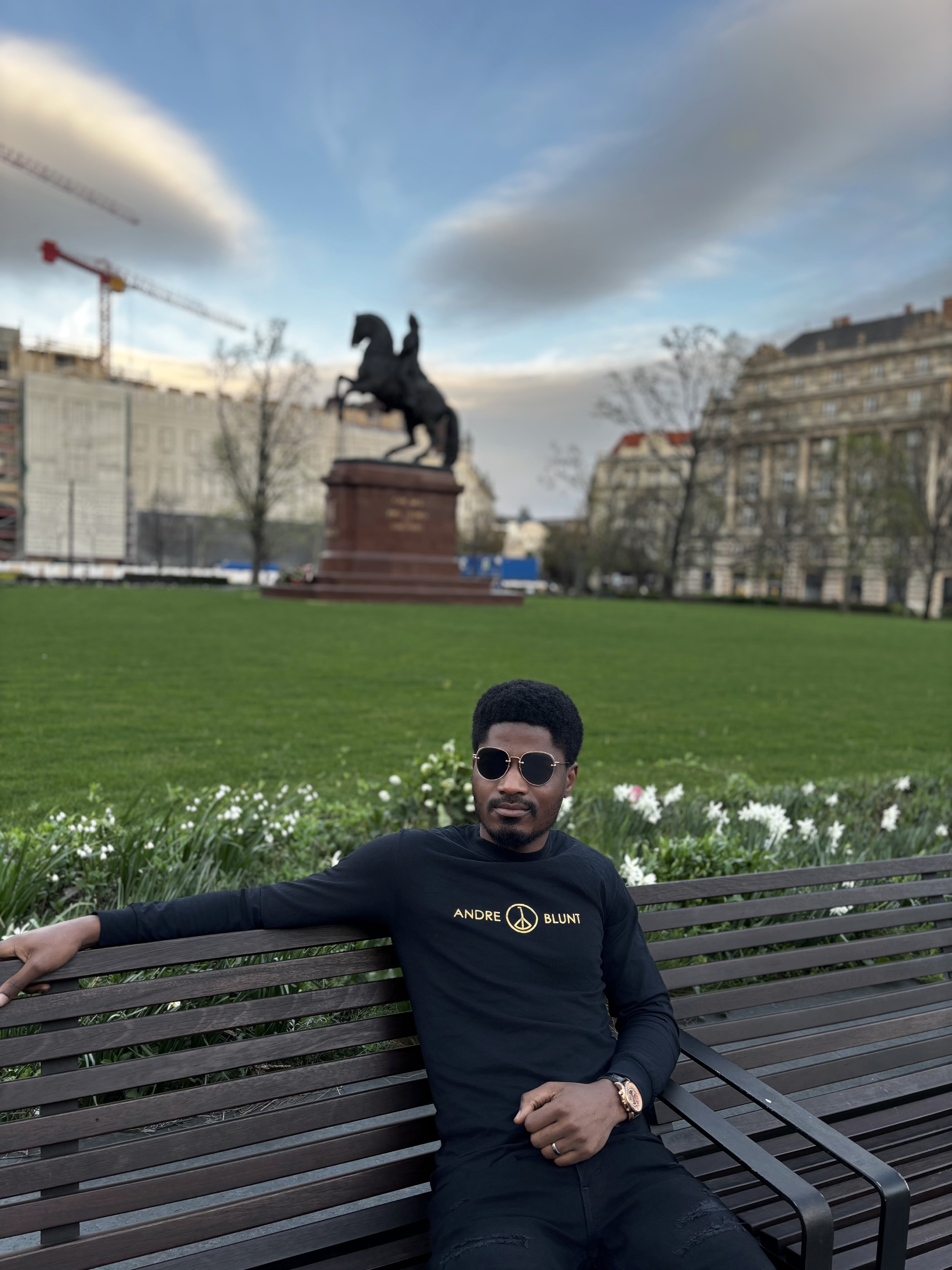 Andre Blunt long-sleeve tee in black, editorial