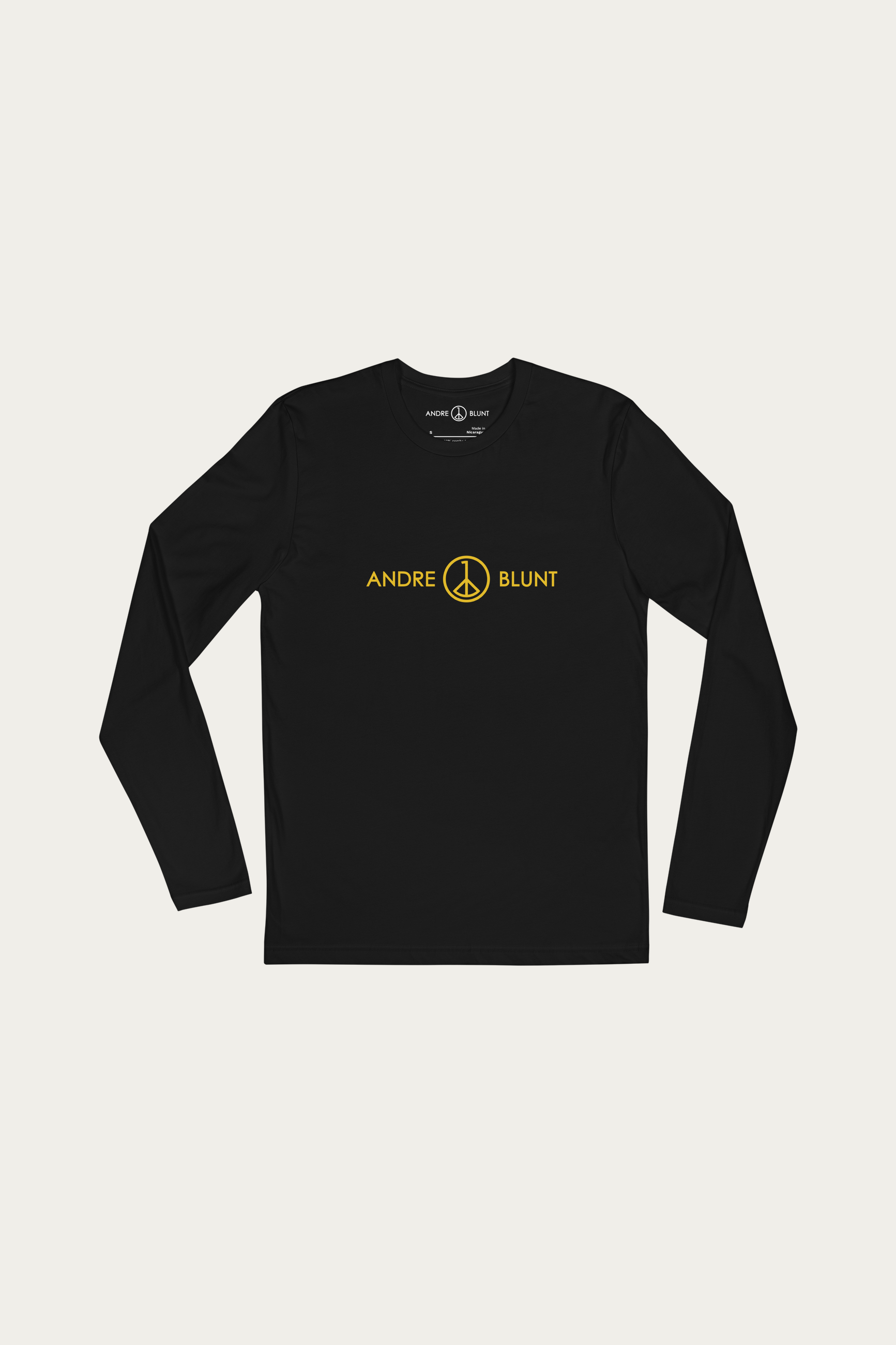 Long-Sleeve Tee, Black by Andre Blunt, shown on a Cloud White ground
