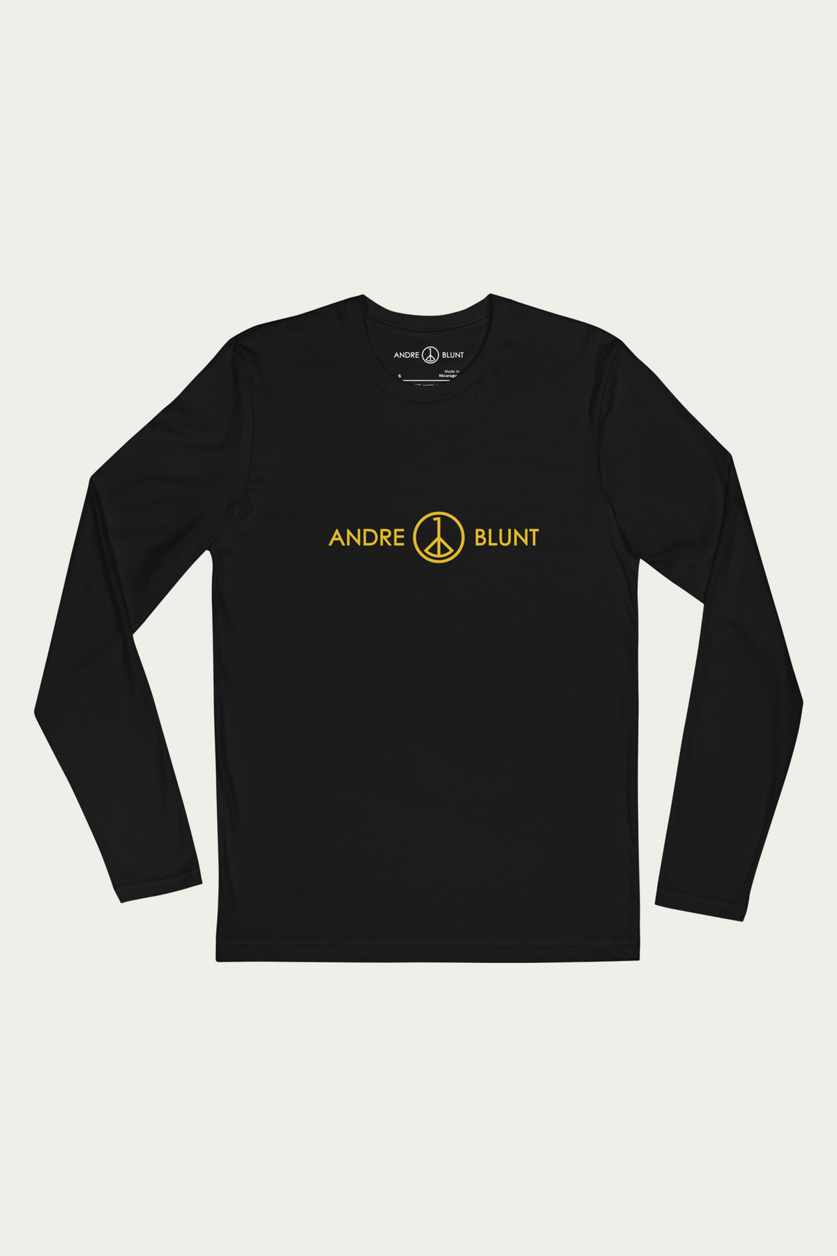 Long-Sleeve Tee, Black by Andre Blunt, shown on a Cloud White ground