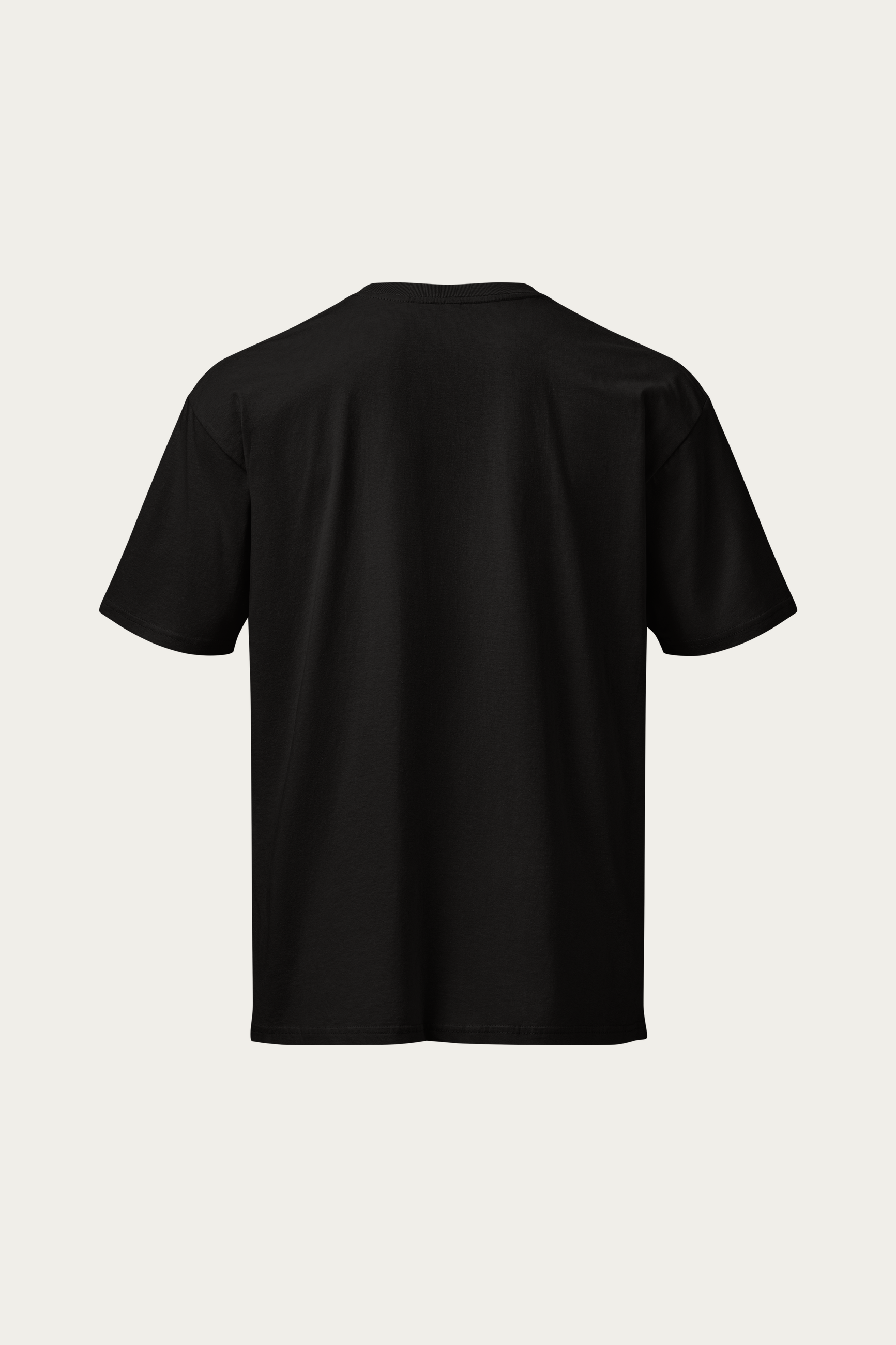 Mascot Drop-Shoulder Tee, Black by Andre Blunt, from the back, on a Cloud White ground