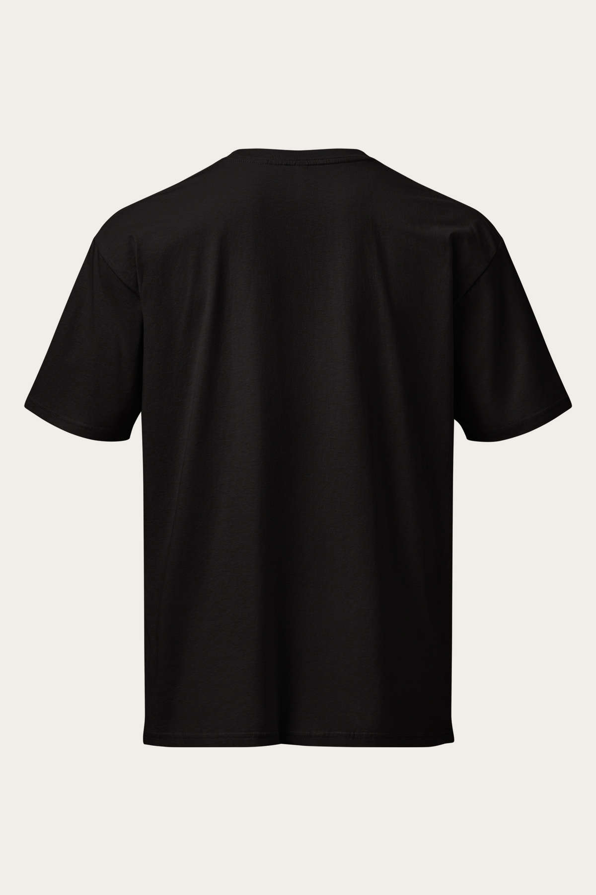 Mascot Drop-Shoulder Tee, Black by Andre Blunt, from the back, on a Cloud White ground