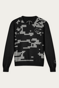 Office Knitted V-Neck Sweater, Black Digital Camo, front