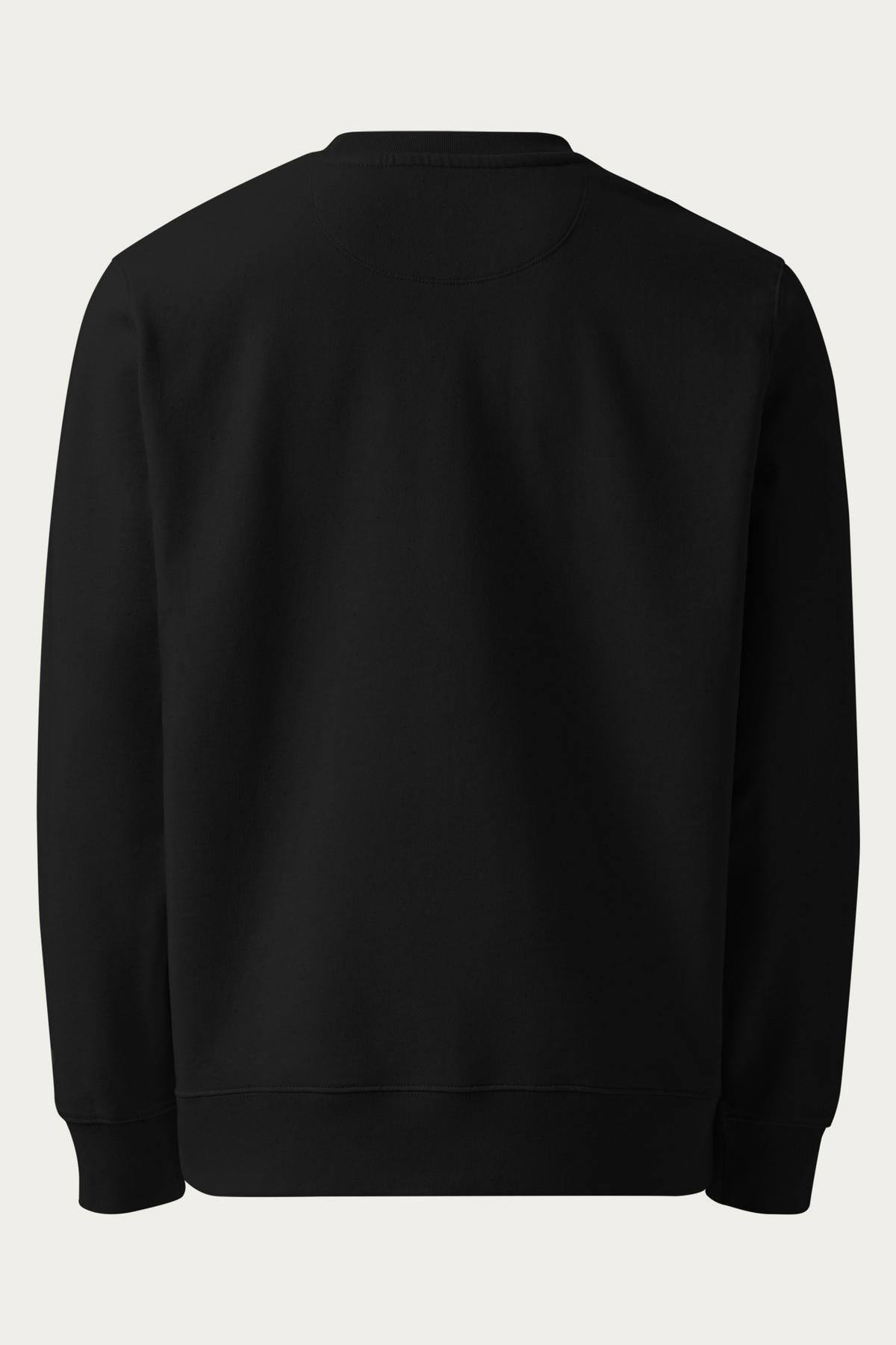 Organic Cotton Sweatshirt, Black by Andre Blunt, from the back, on a Cloud White ground