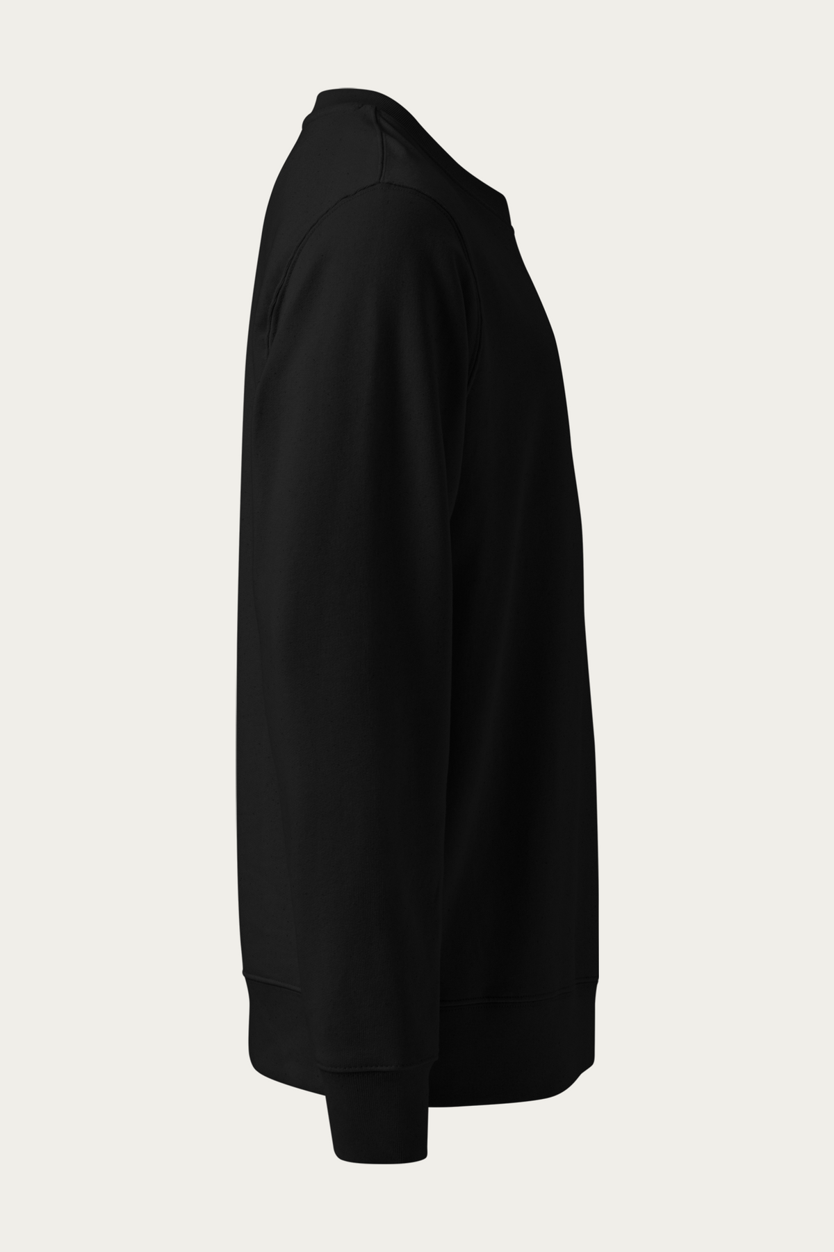 Organic Cotton Sweatshirt, Black by Andre Blunt, from the right, on a Cloud White ground