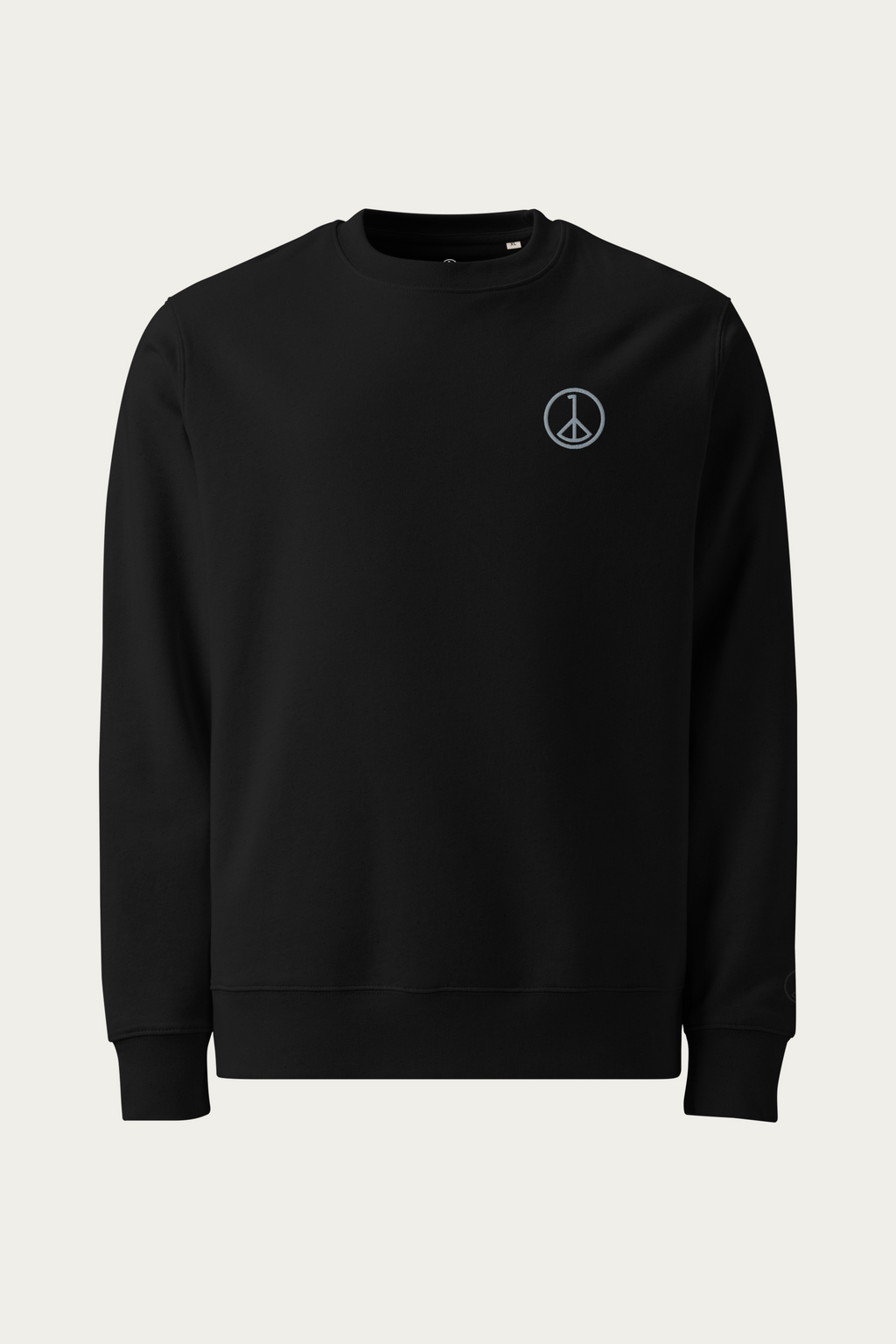 Organic Cotton Sweatshirt, Black by Andre Blunt, shown on a Cloud White ground