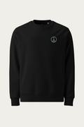 Organic Cotton Sweatshirt, Black by Andre Blunt, shown on a Cloud White ground
