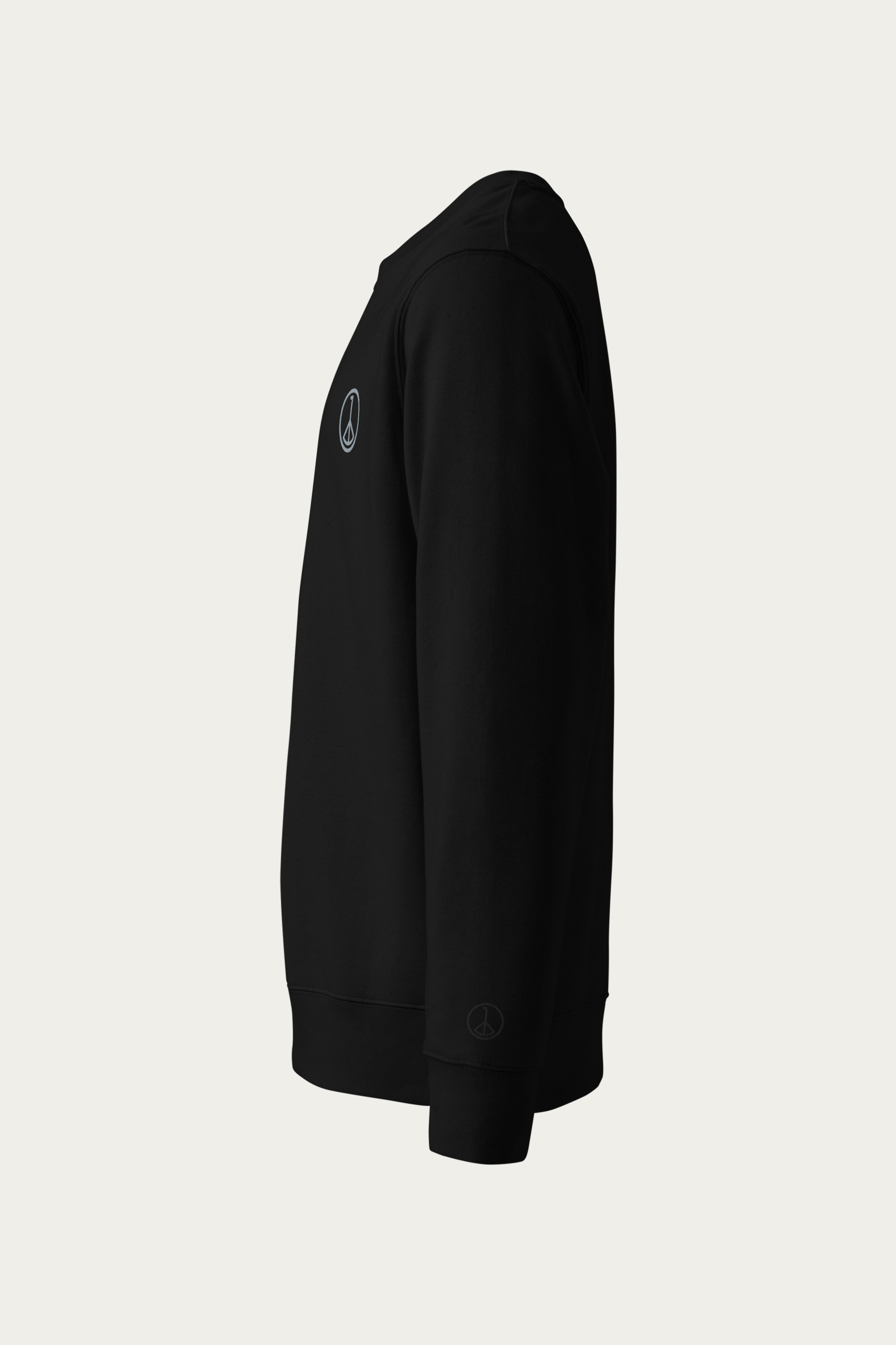 Organic Cotton Sweatshirt, Black by Andre Blunt, from the left, on a Cloud White ground