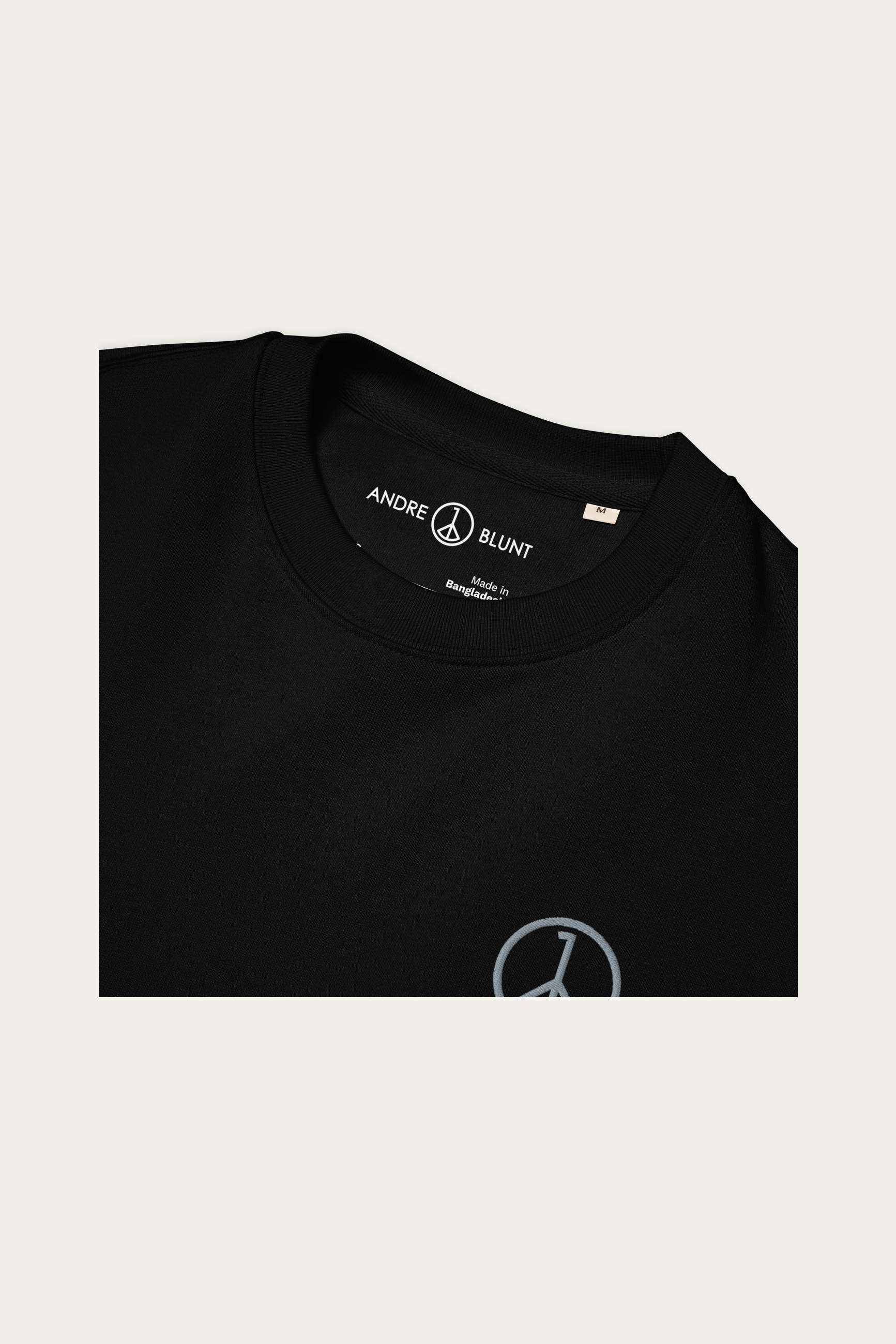 Organic Cotton Sweatshirt, Black by Andre Blunt, detail, on a Cloud White ground