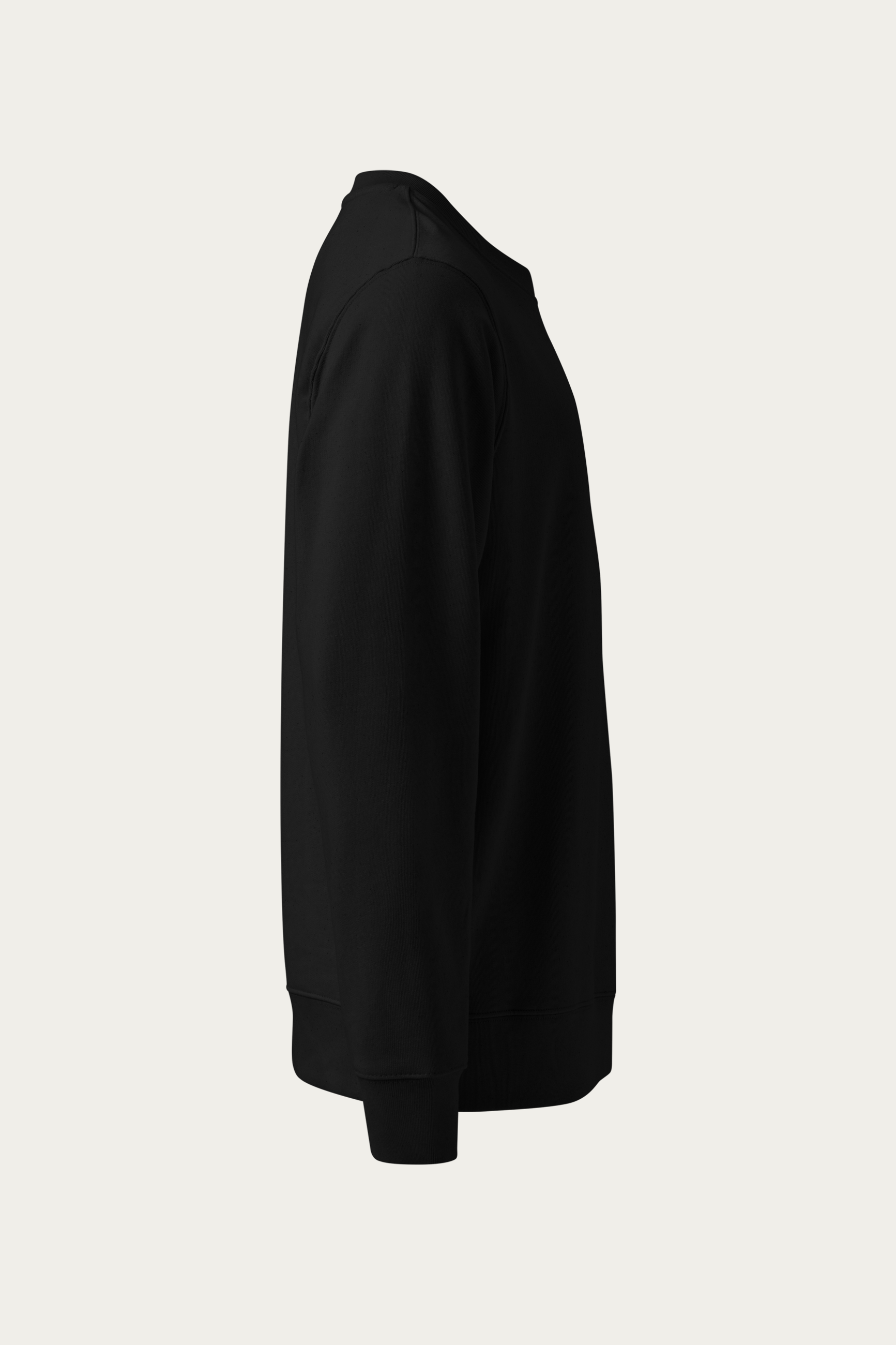 Organic Cotton Sweatshirt, Black by Andre Blunt, from the right, on a Cloud White ground